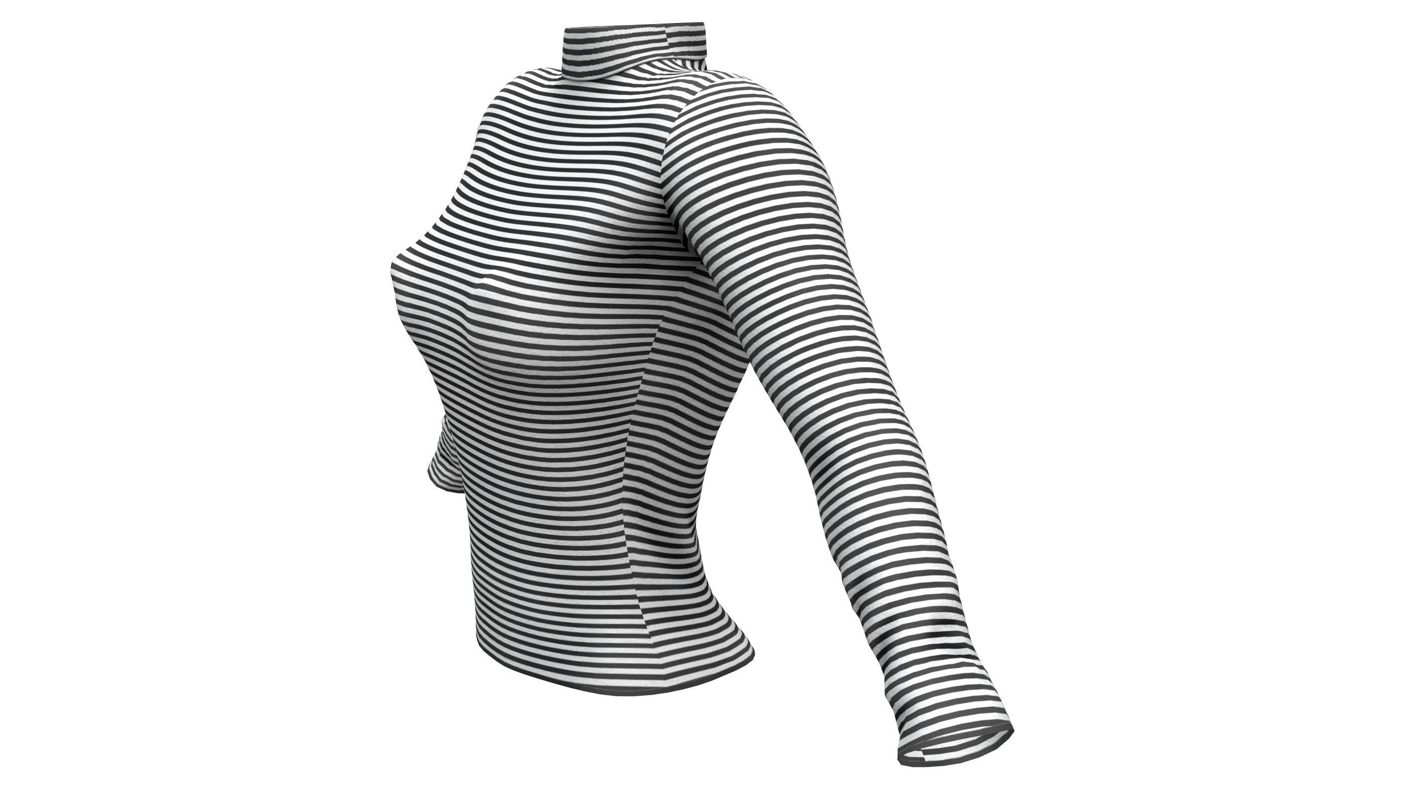 Cute Long Sleeves Striped Winter T-Shirt Low-poly 3D model_2
