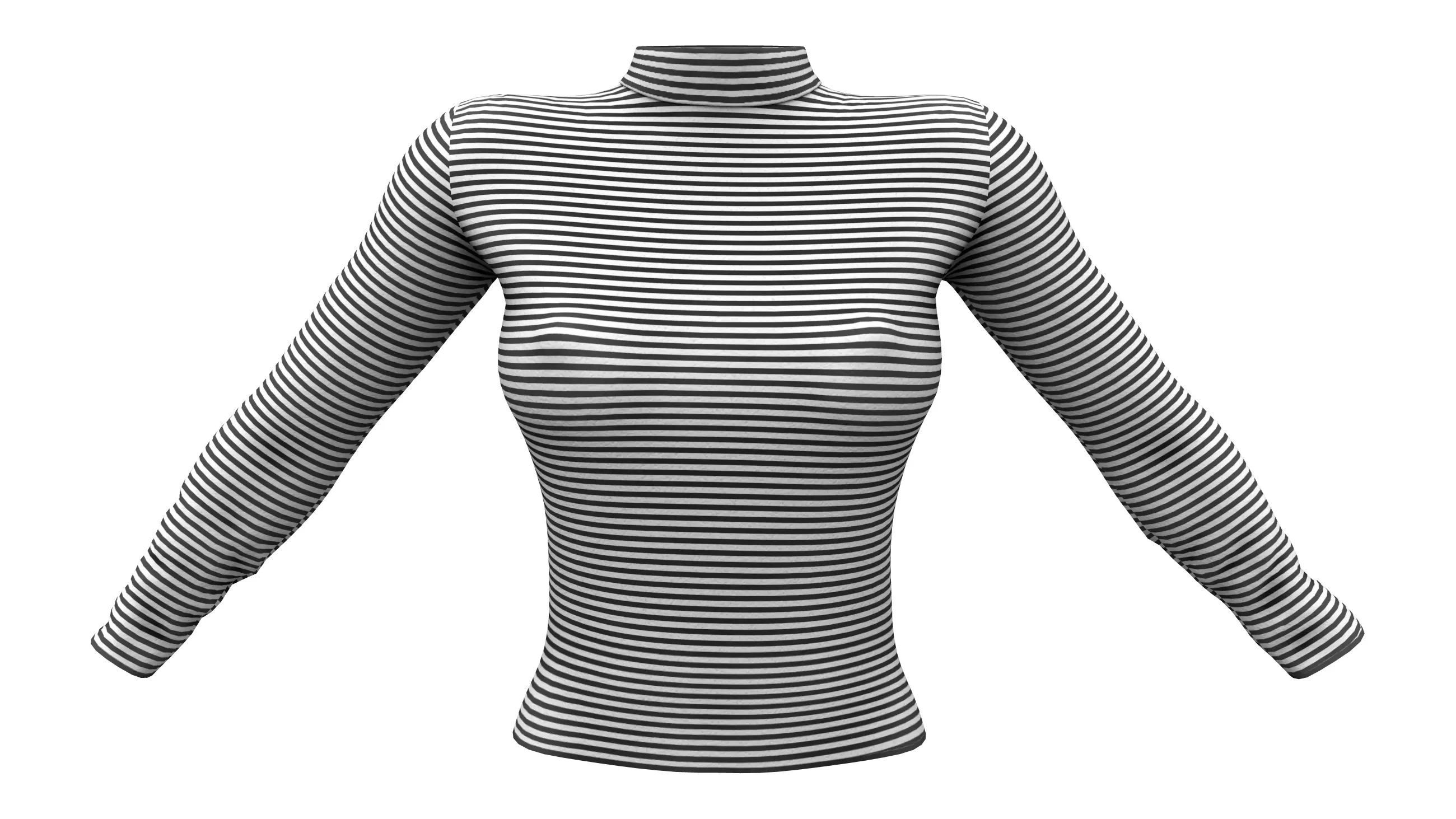 Cute Long Sleeves Striped Winter T-Shirt Low-poly 3D model_0