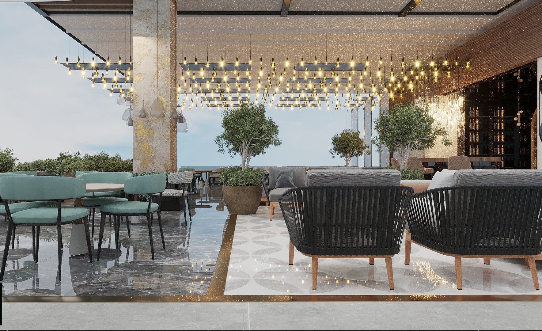 Restaurant And Out Door Caffe  Low-poly 3D model_9