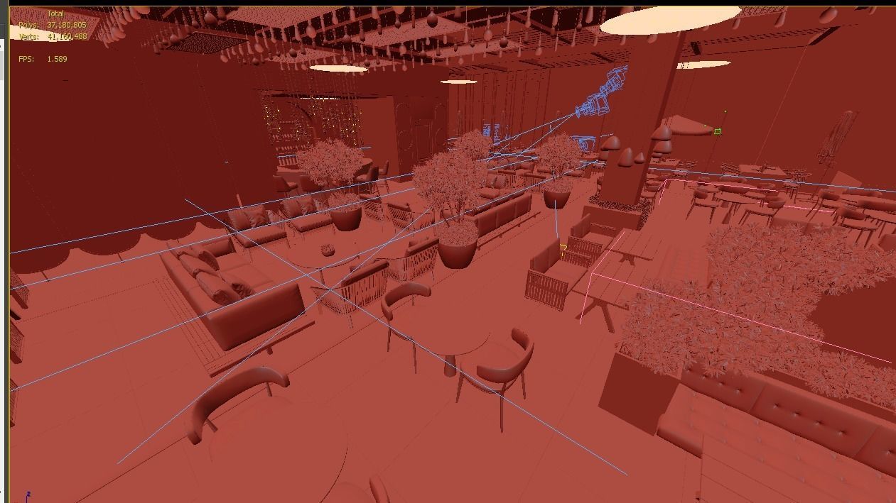 Restaurant And Out Door Caffe  Low-poly 3D model_23