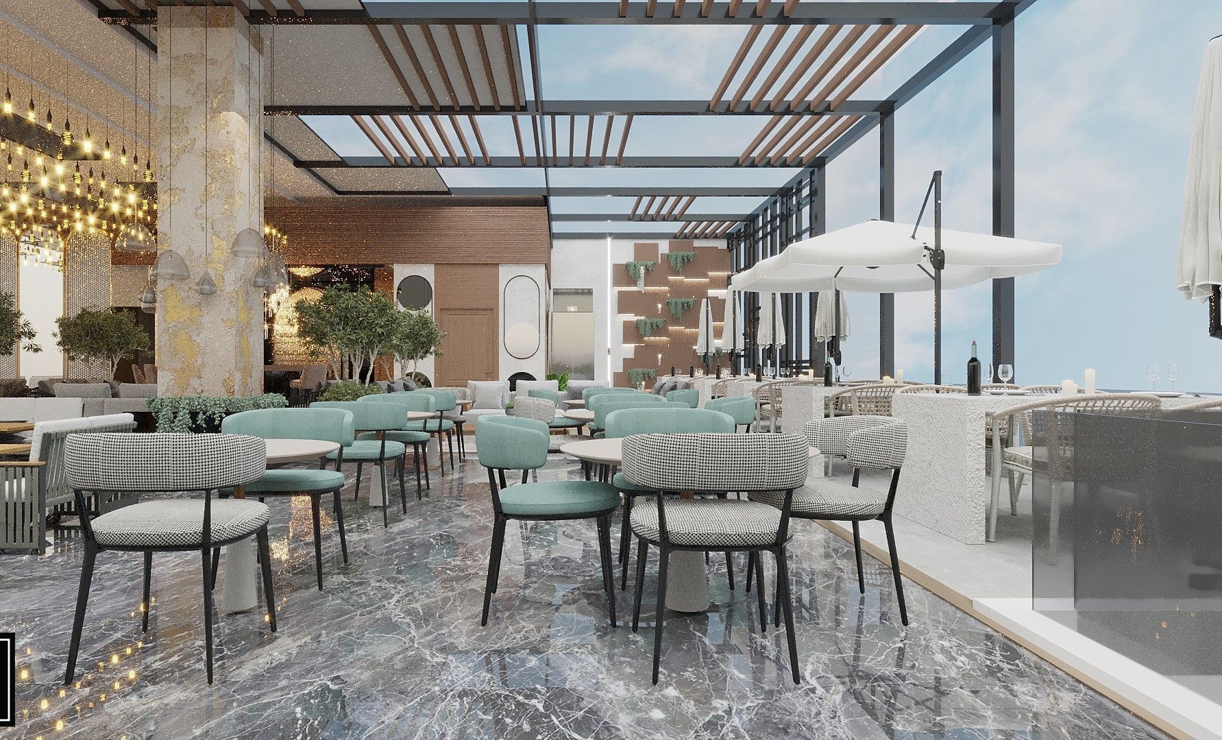 Restaurant And Out Door Caffe  Low-poly 3D model_6