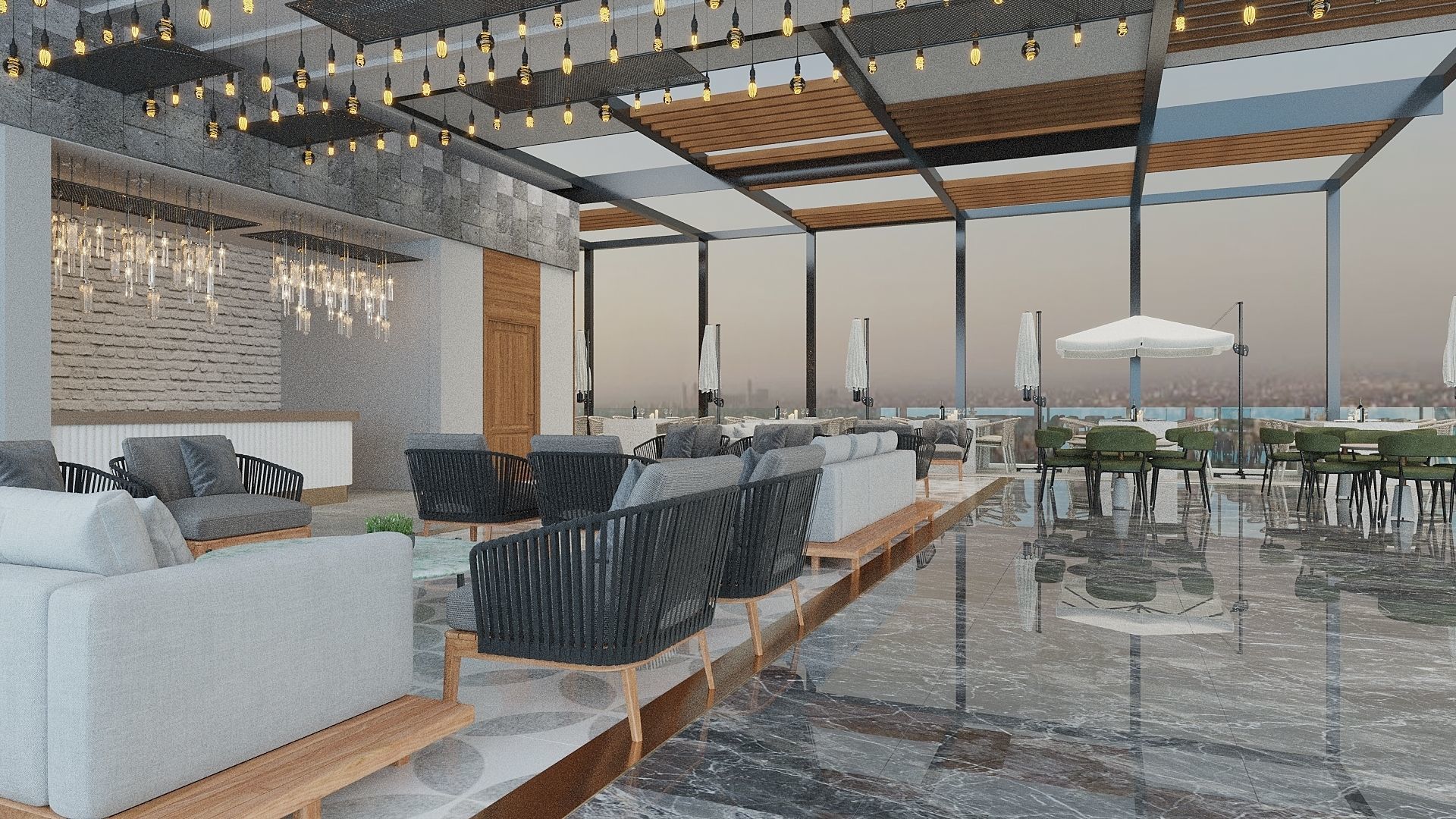 Restaurant And Out Door Caffe  Low-poly 3D model_4