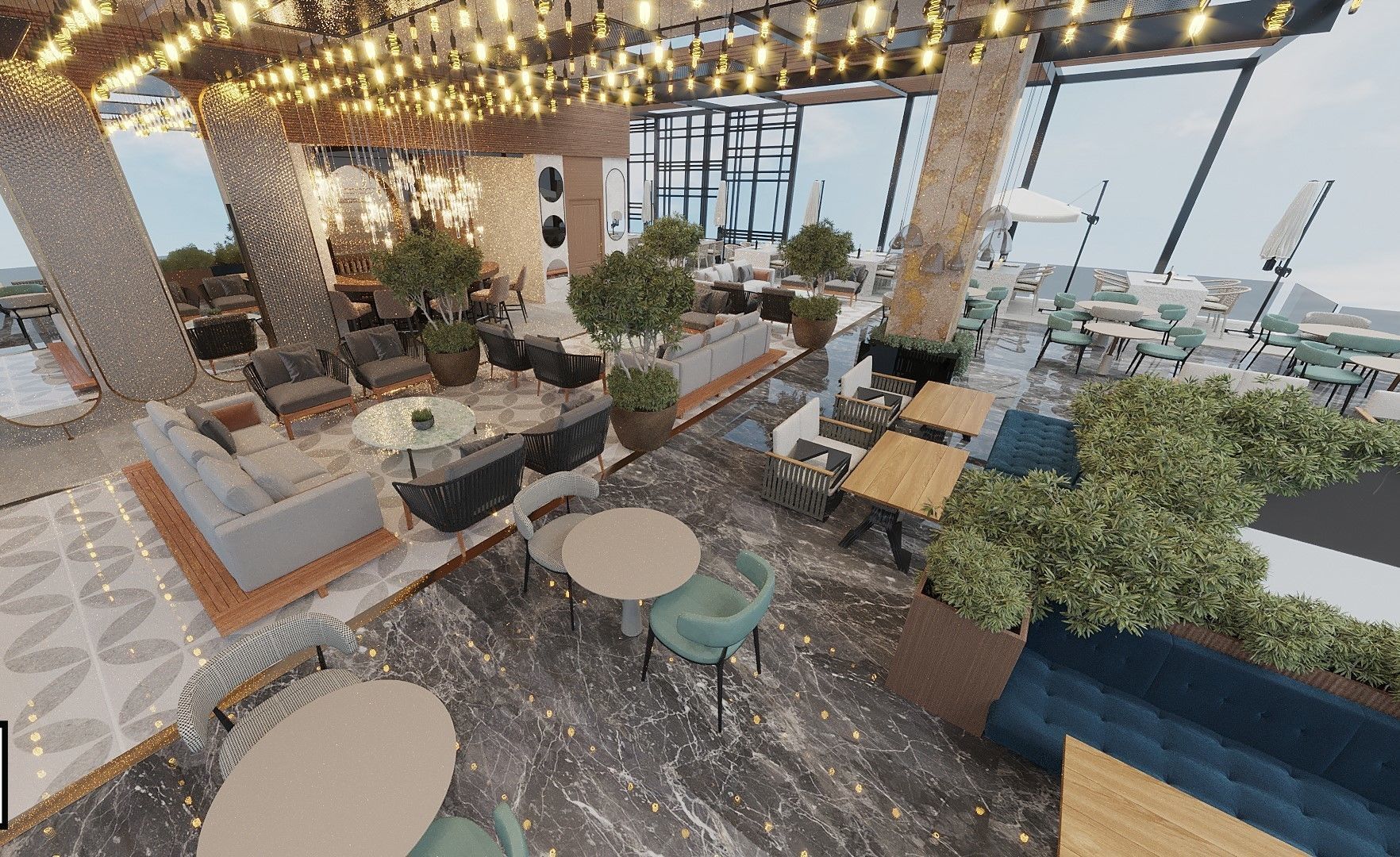 Restaurant And Out Door Caffe  Low-poly 3D model_12