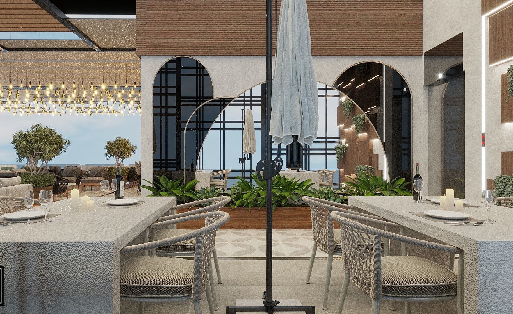 Restaurant And Out Door Caffe  Low-poly 3D model_13