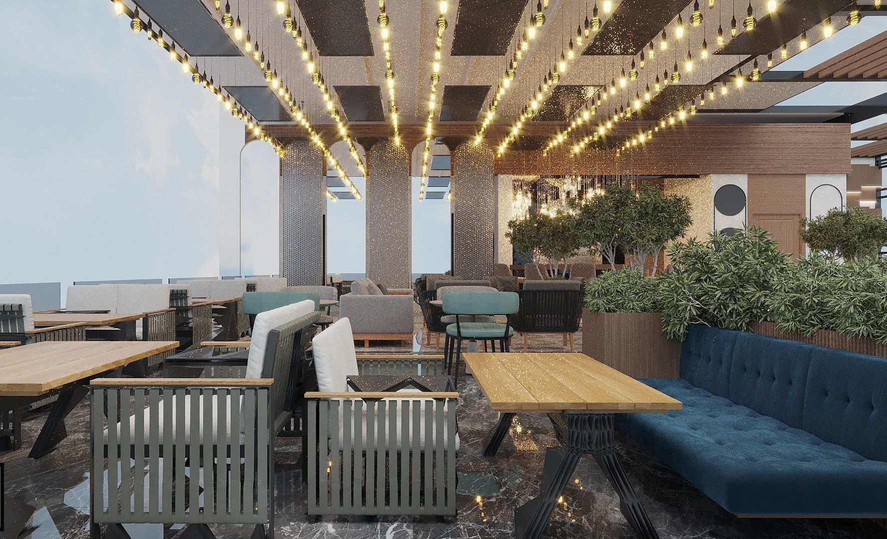 Restaurant And Out Door Caffe  Low-poly 3D model_10