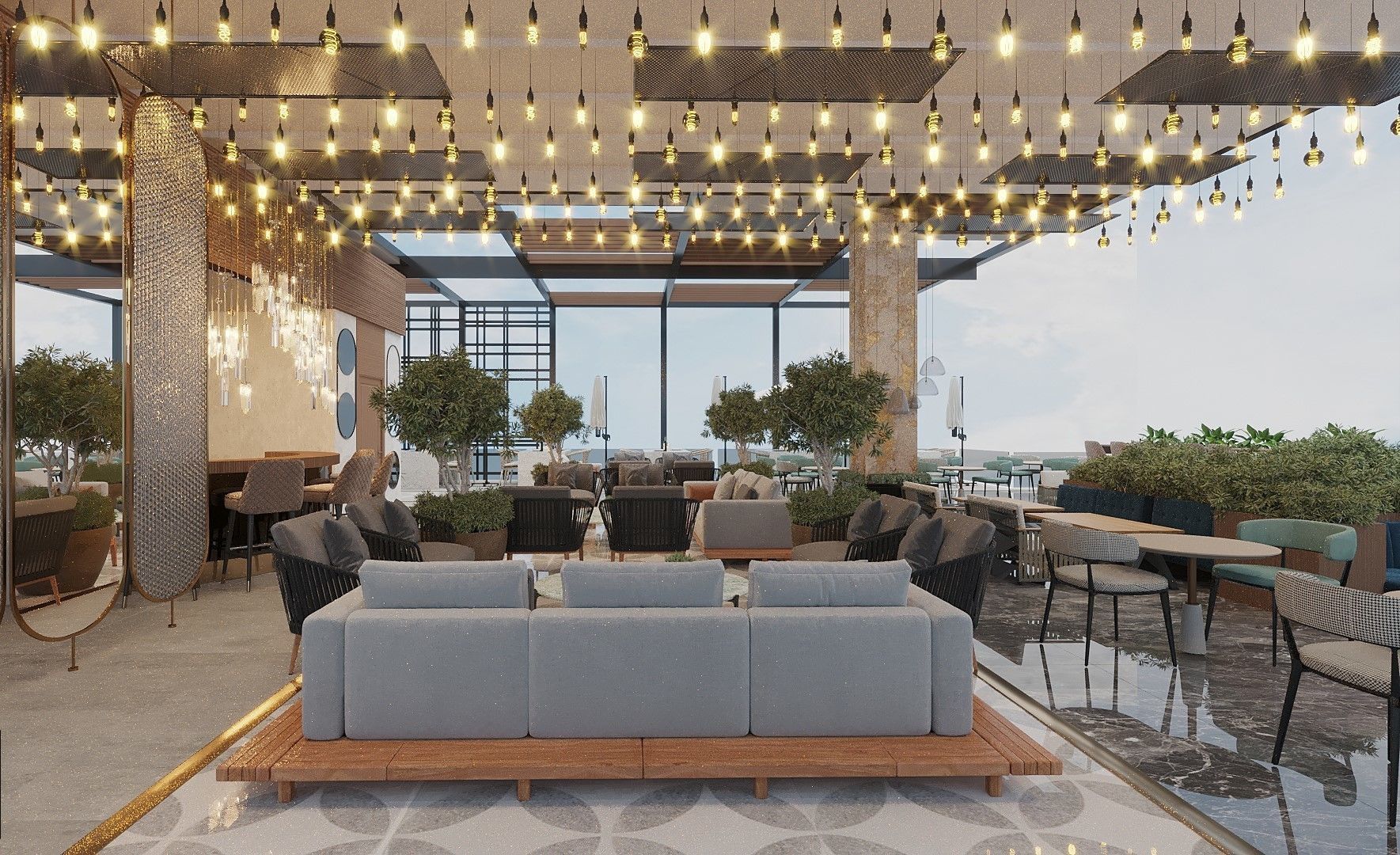 Restaurant And Out Door Caffe  Low-poly 3D model_11