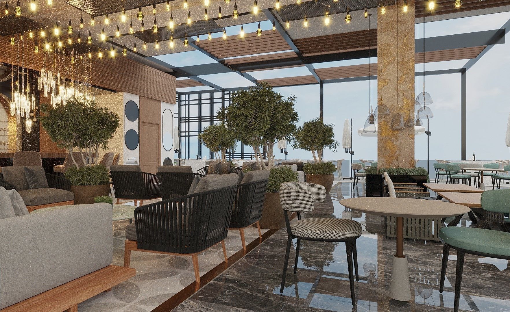 Restaurant And Out Door Caffe  Low-poly 3D model_7