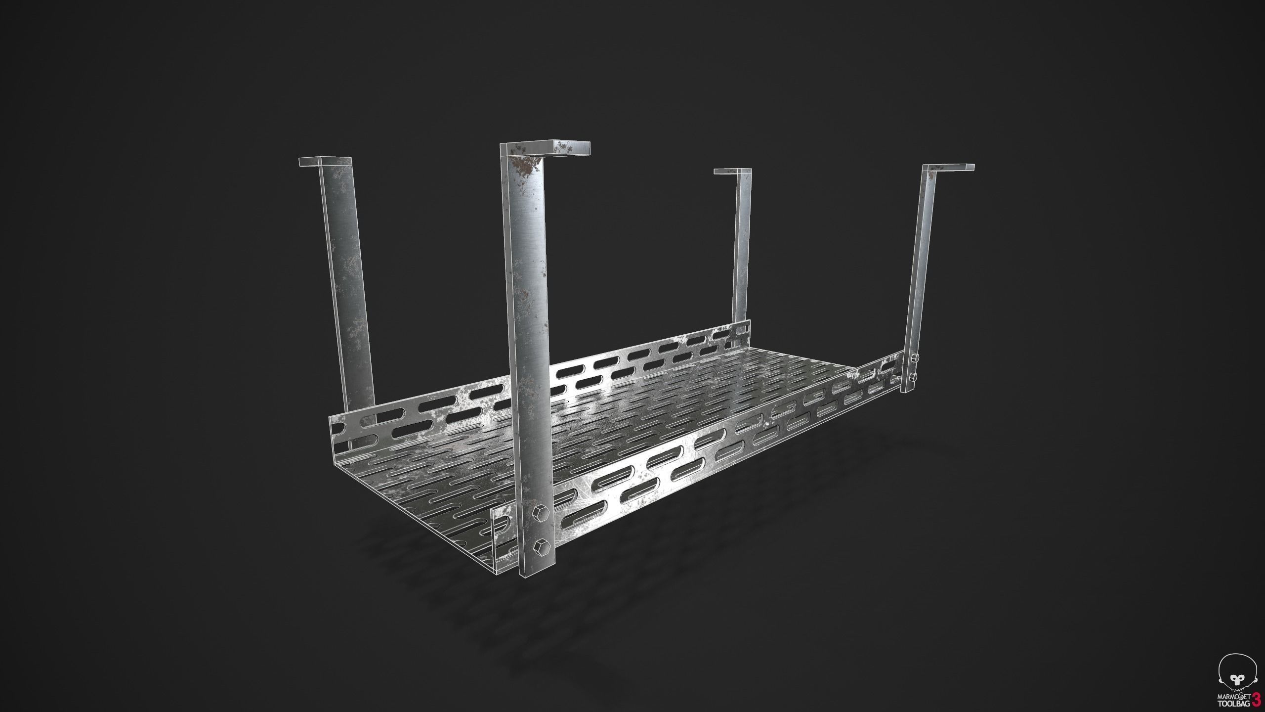 Modular Overhead Industrial Cable Tray Low-poly 3D model_6