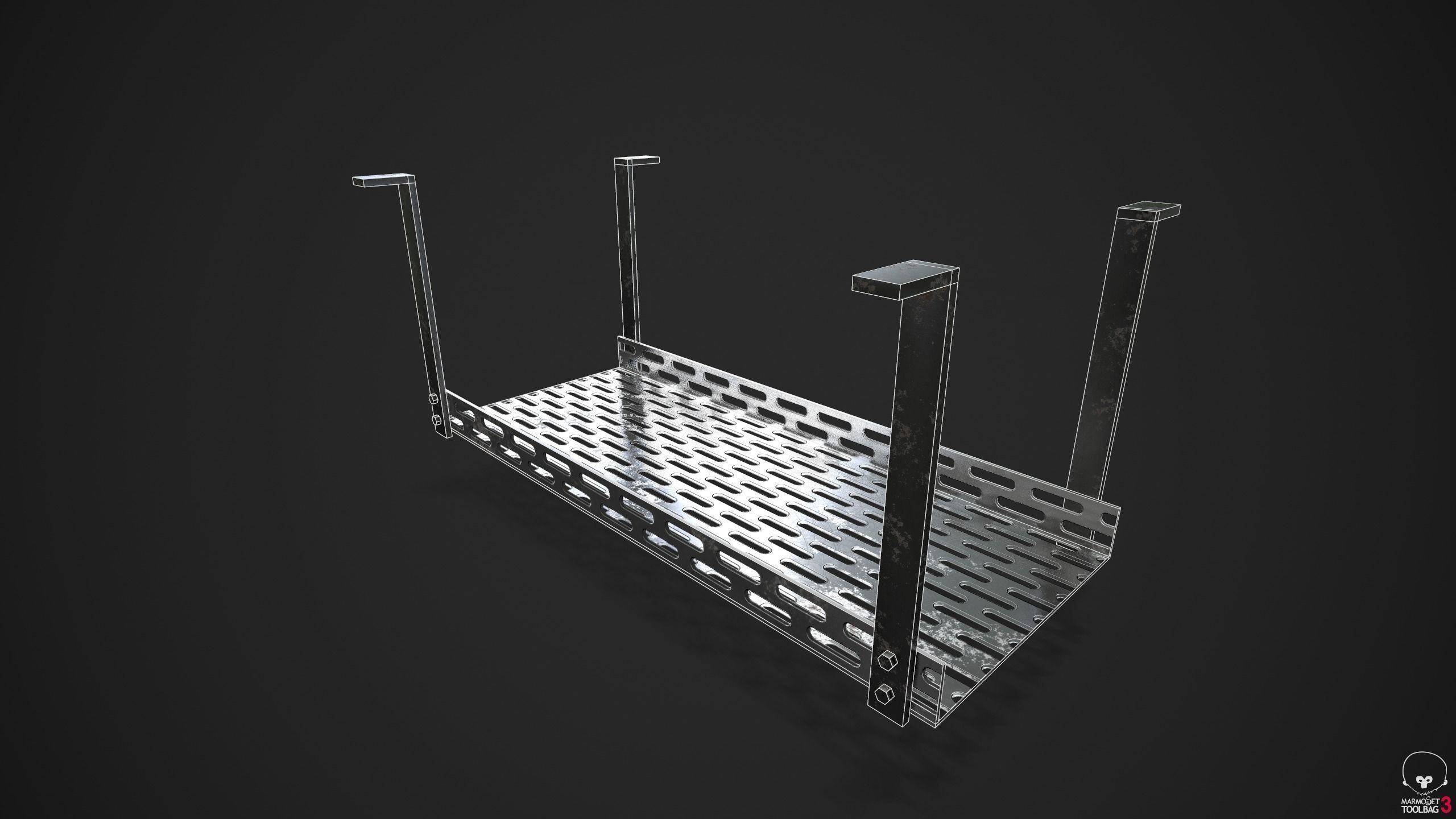 Modular Overhead Industrial Cable Tray Low-poly 3D model_4