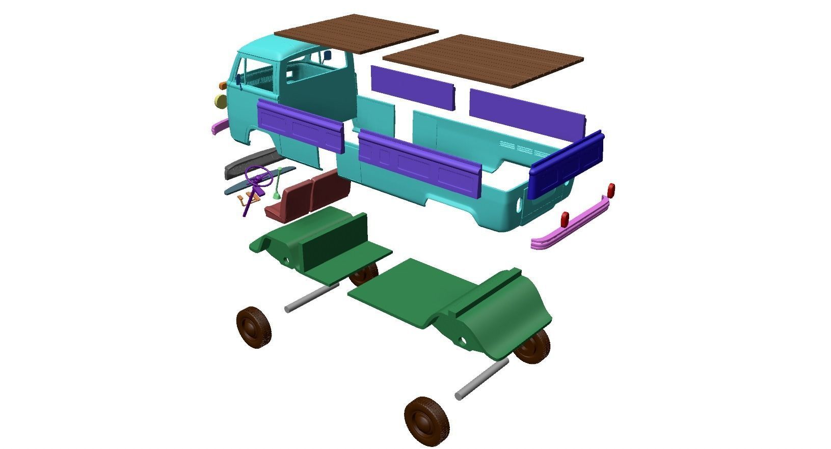 Volkswagen T2 Kemperink Special Pickup 1976 3D print model_10