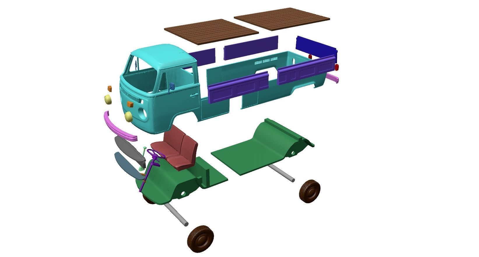 Volkswagen T2 Kemperink Special Pickup 1976 3D print model_9