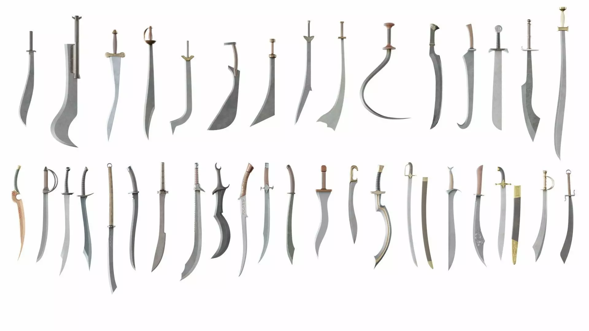 Collection of 36 curved swords 3D model_0