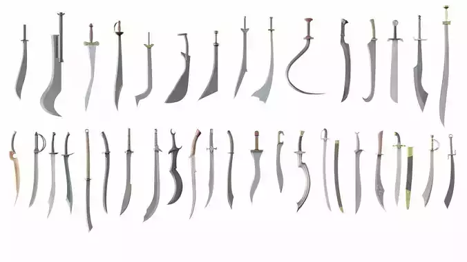 Collection of 36 curved swords 3D model