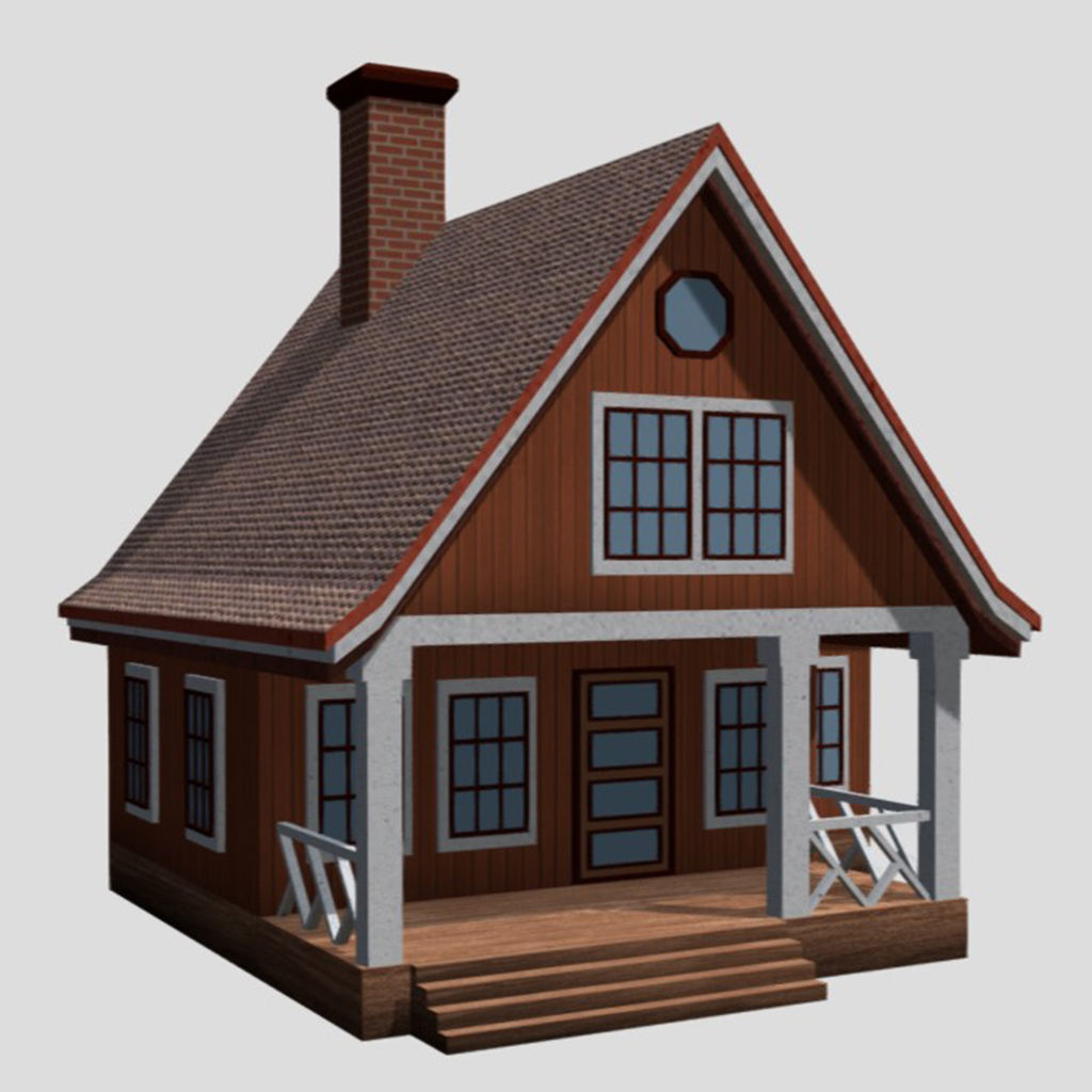 American Style Cottage - Town House Model Low-poly 3D model_1