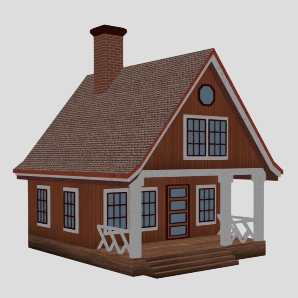 American Style Cottage - Town House Model Low-poly 3D model_8