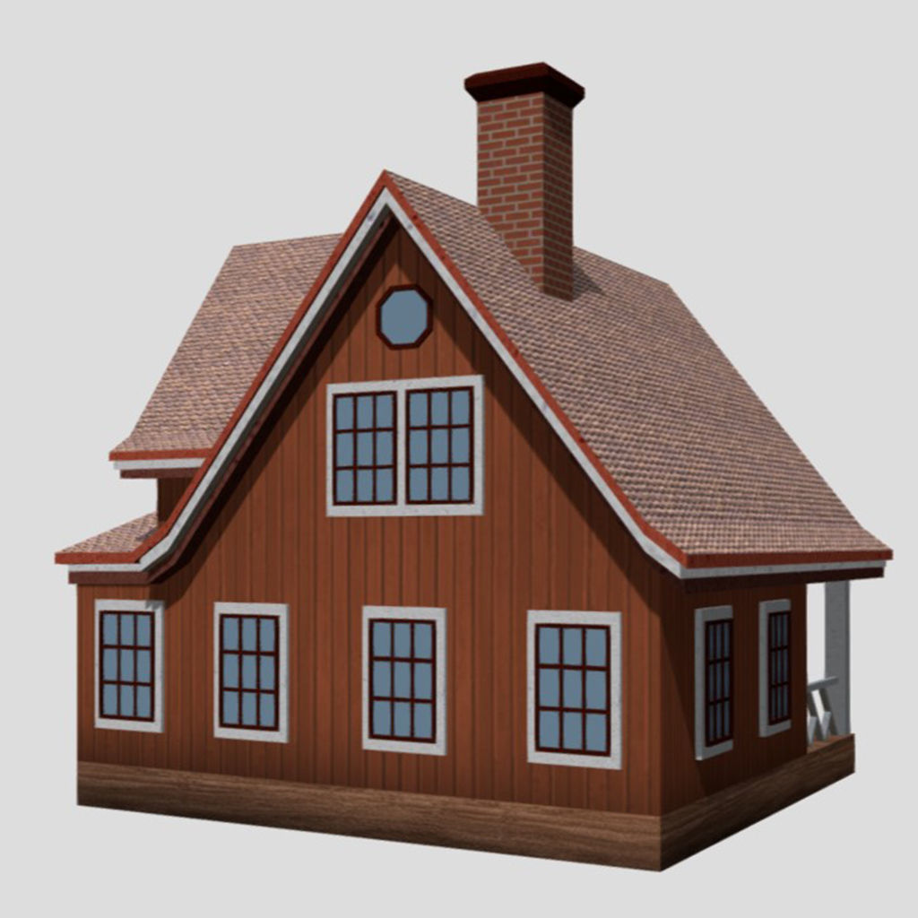 American Style Cottage - Town House Model Low-poly 3D model_3