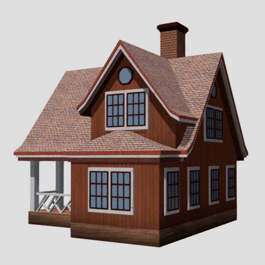 American Style Cottage - Town House Model Low-poly 3D model_2
