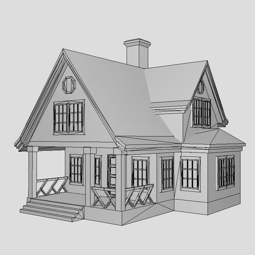 American Style Cottage - Town House Model Low-poly 3D model_6