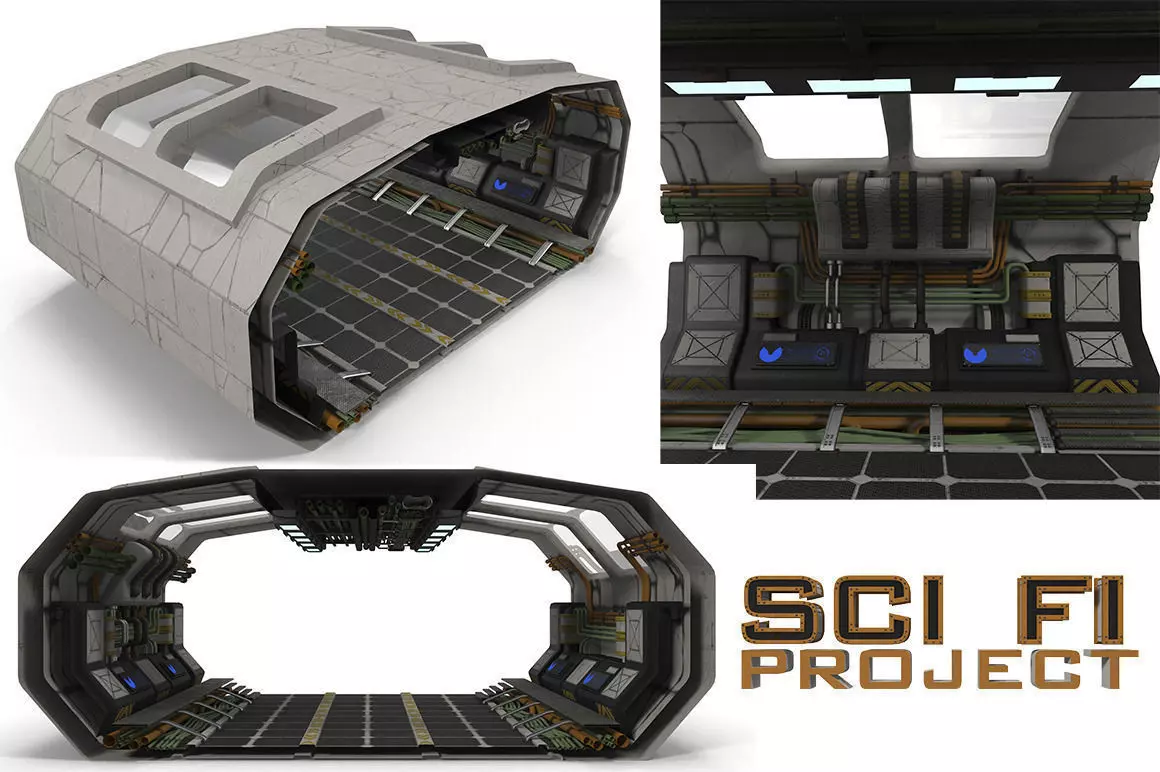 Sci Fi Corridor BIG Low-poly 3D model_0