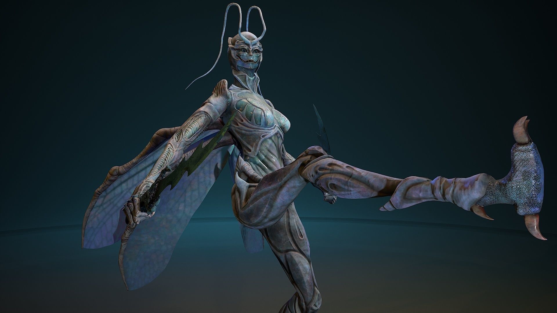 Insect girl Low-poly 3D model_17