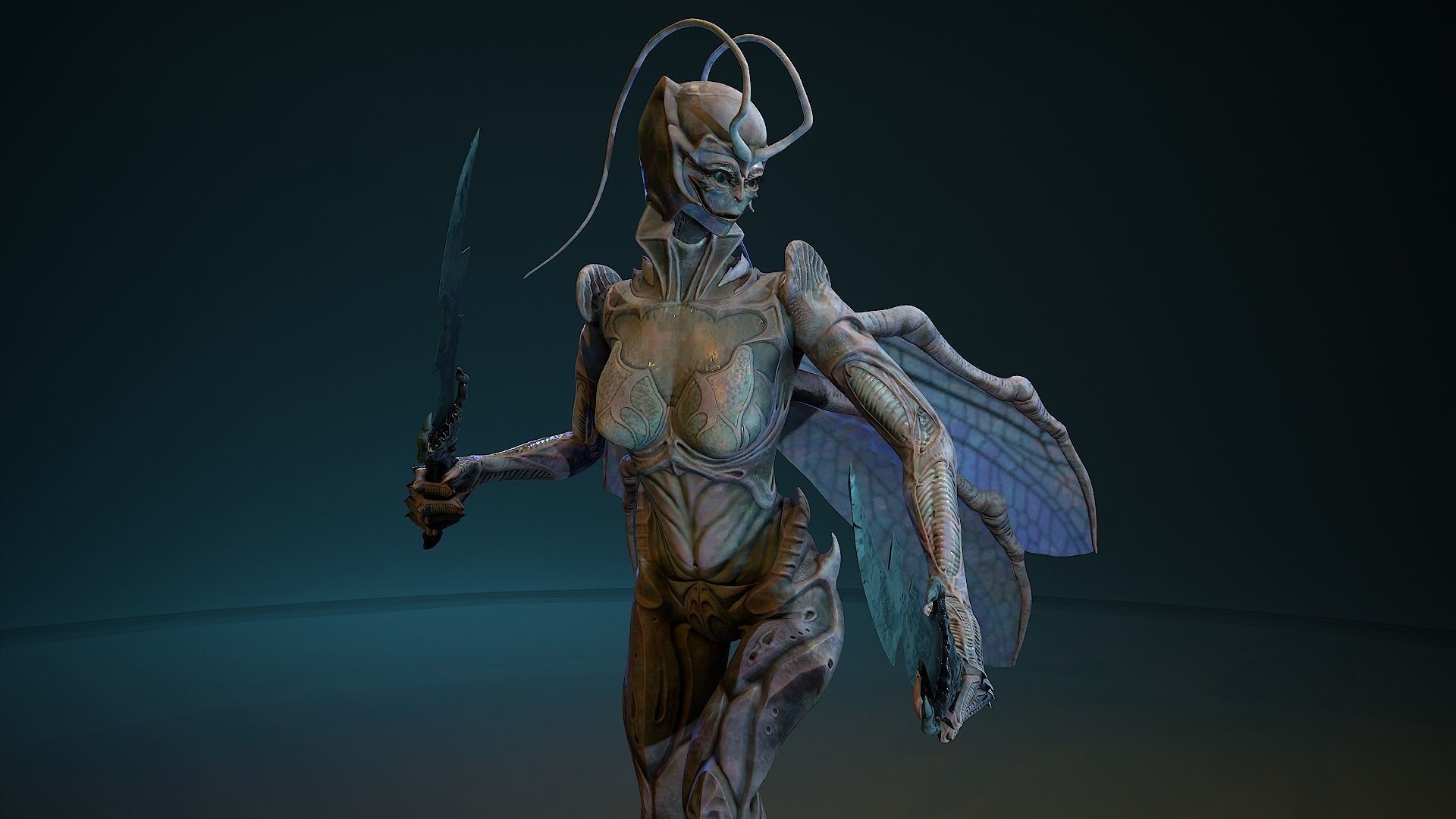 Insect girl Low-poly 3D model_18