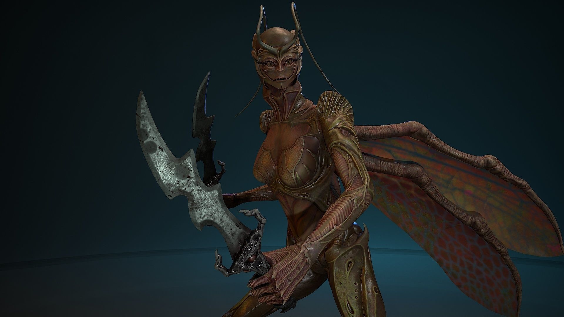 Insect girl Low-poly 3D model_5