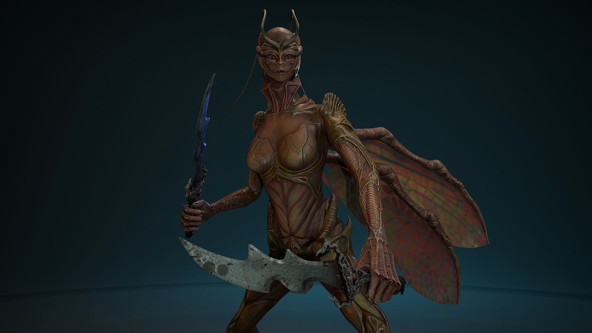 Insect girl Low-poly 3D model_6