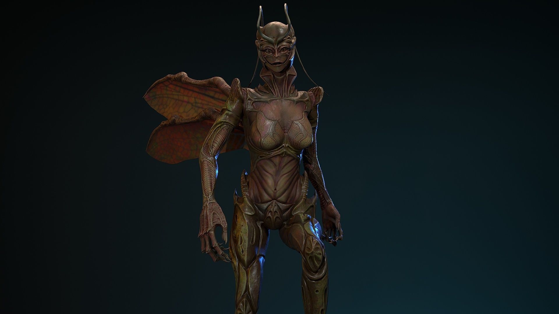 Insect girl Low-poly 3D model_10