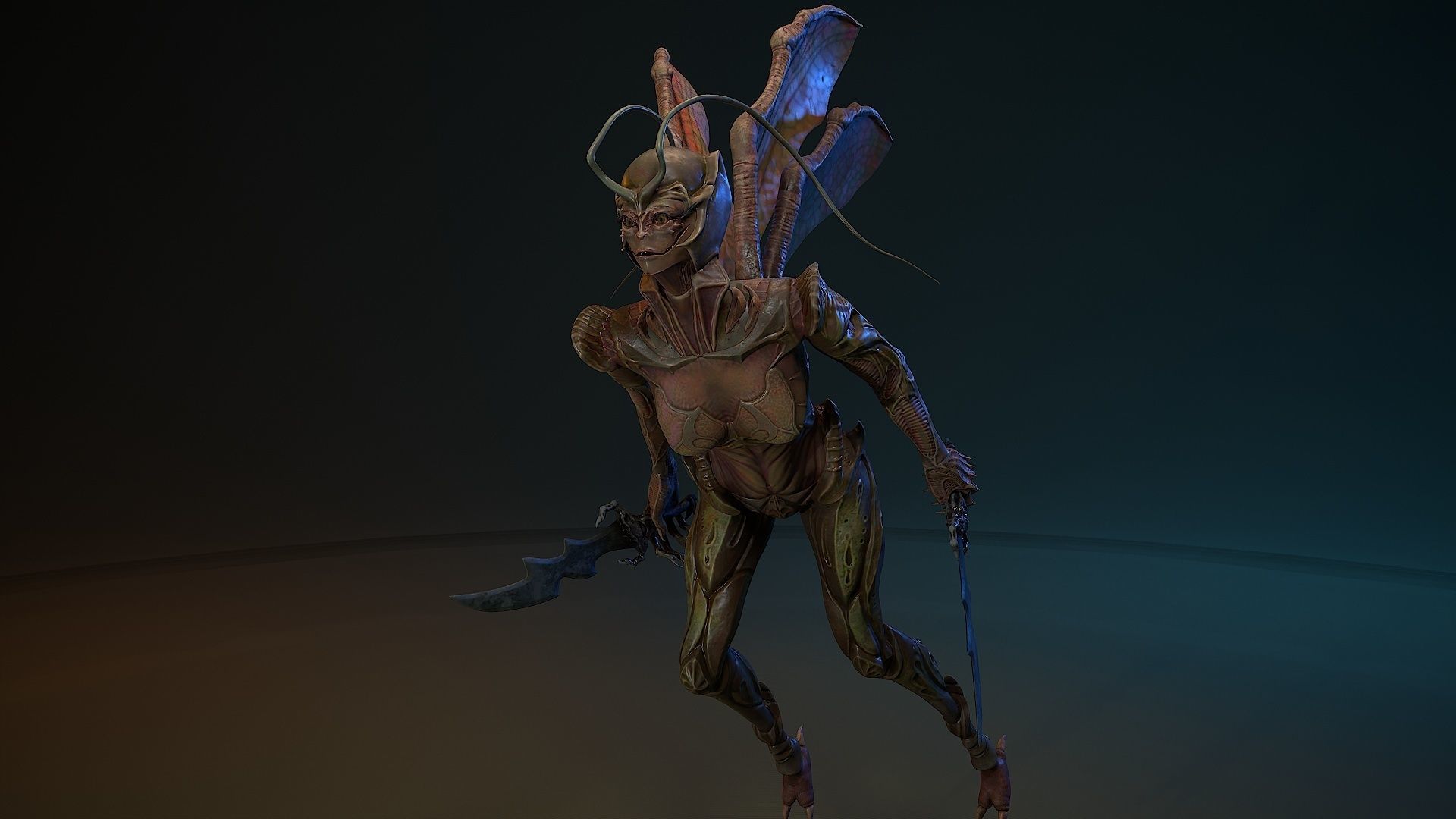 Insect girl Low-poly 3D model_11