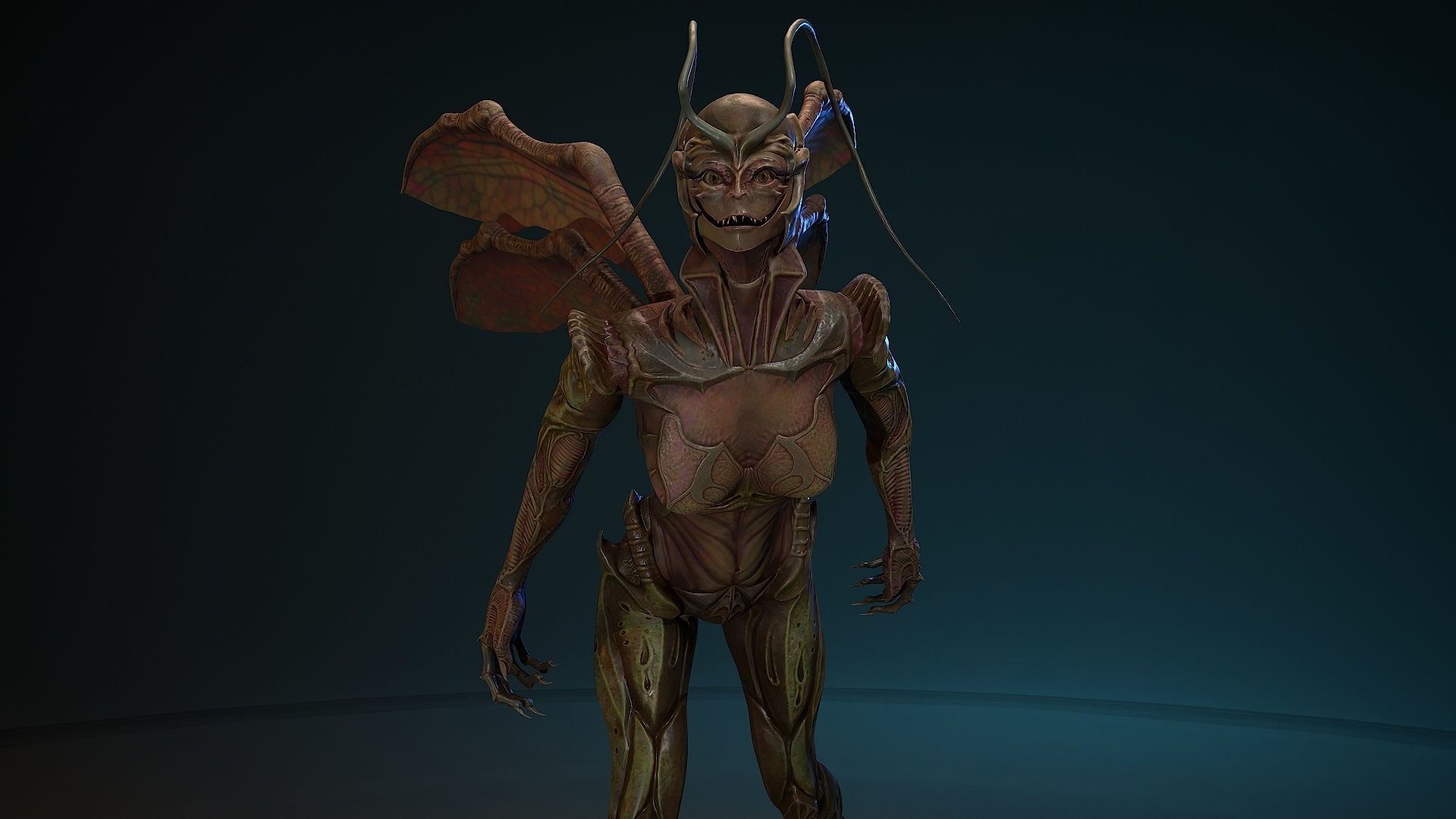 Insect girl Low-poly 3D model_3