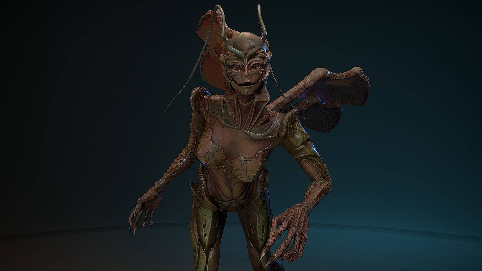 Insect girl Low-poly 3D model_9