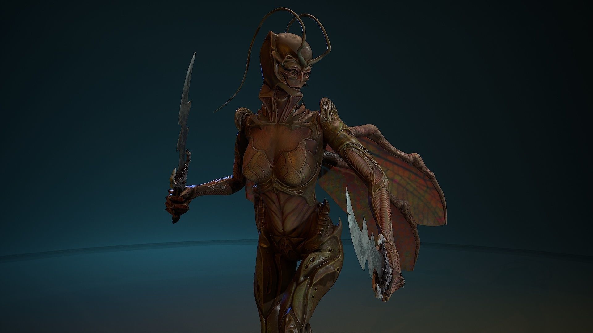 Insect girl Low-poly 3D model_19