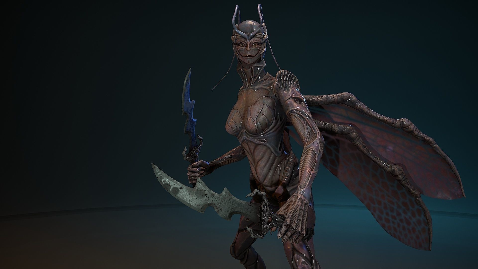 Insect girl Low-poly 3D model_13