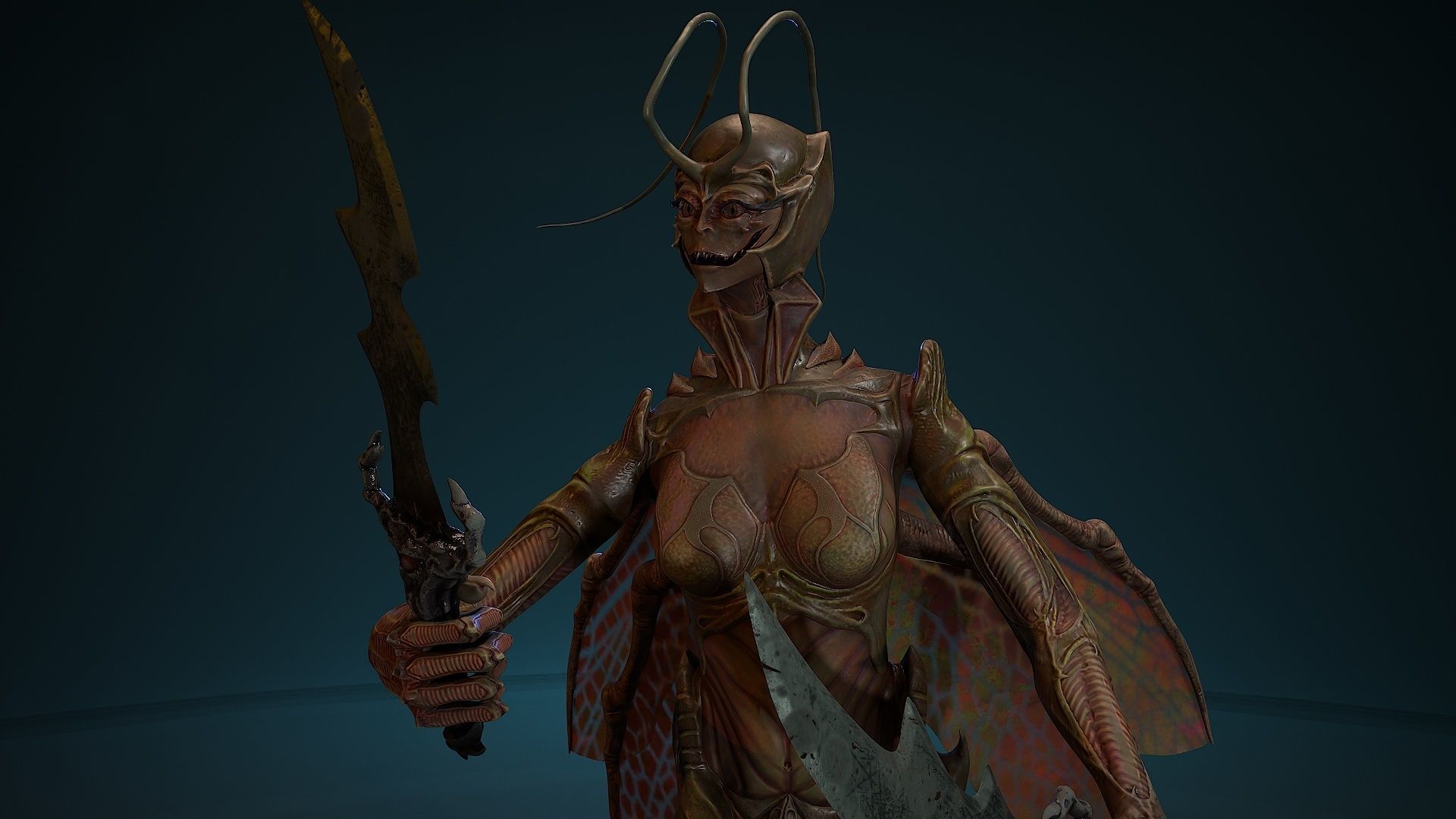 Insect girl Low-poly 3D model_4