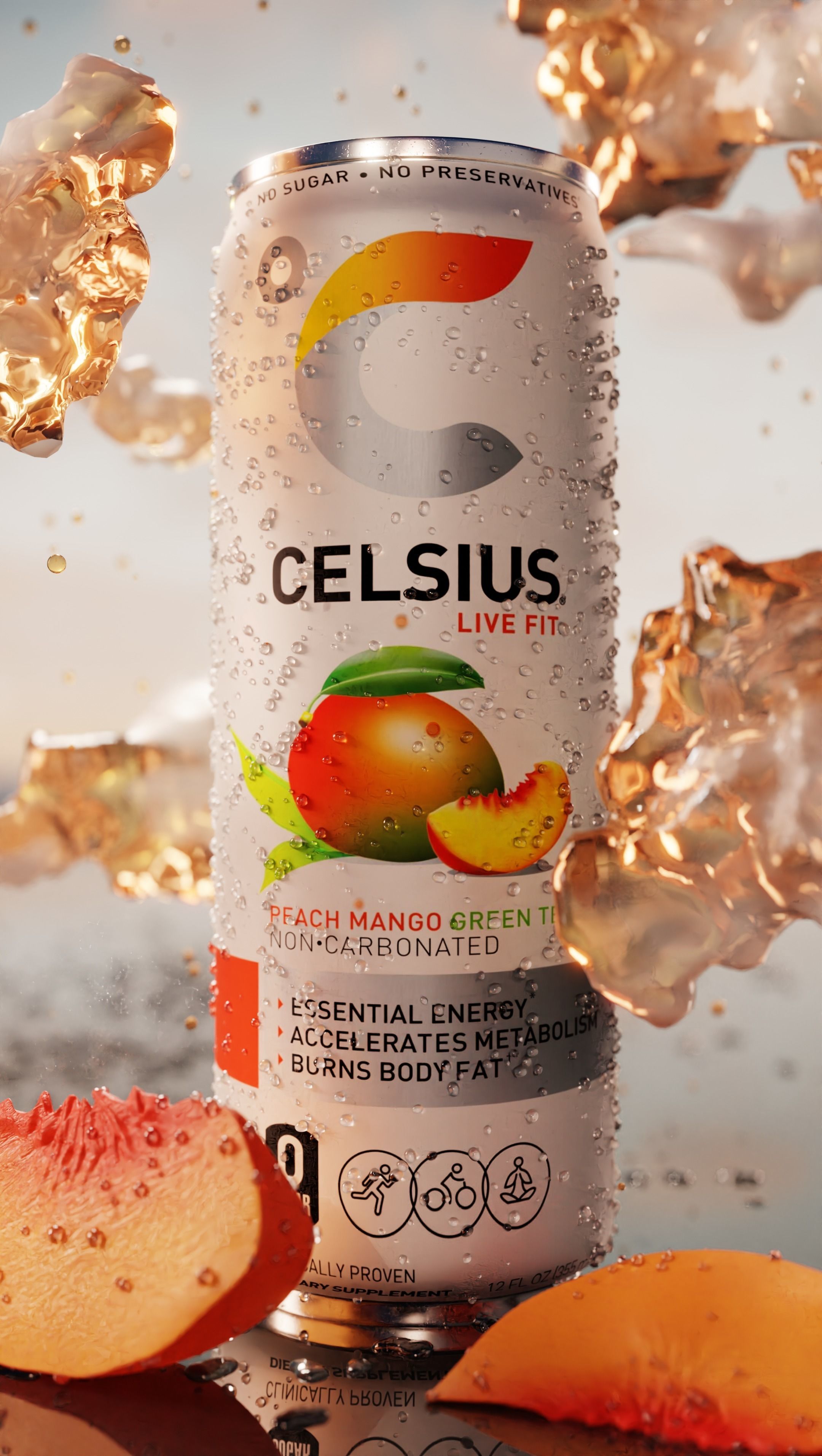 Celsius Peach Mango Can Product Animation Scene 3D model_2