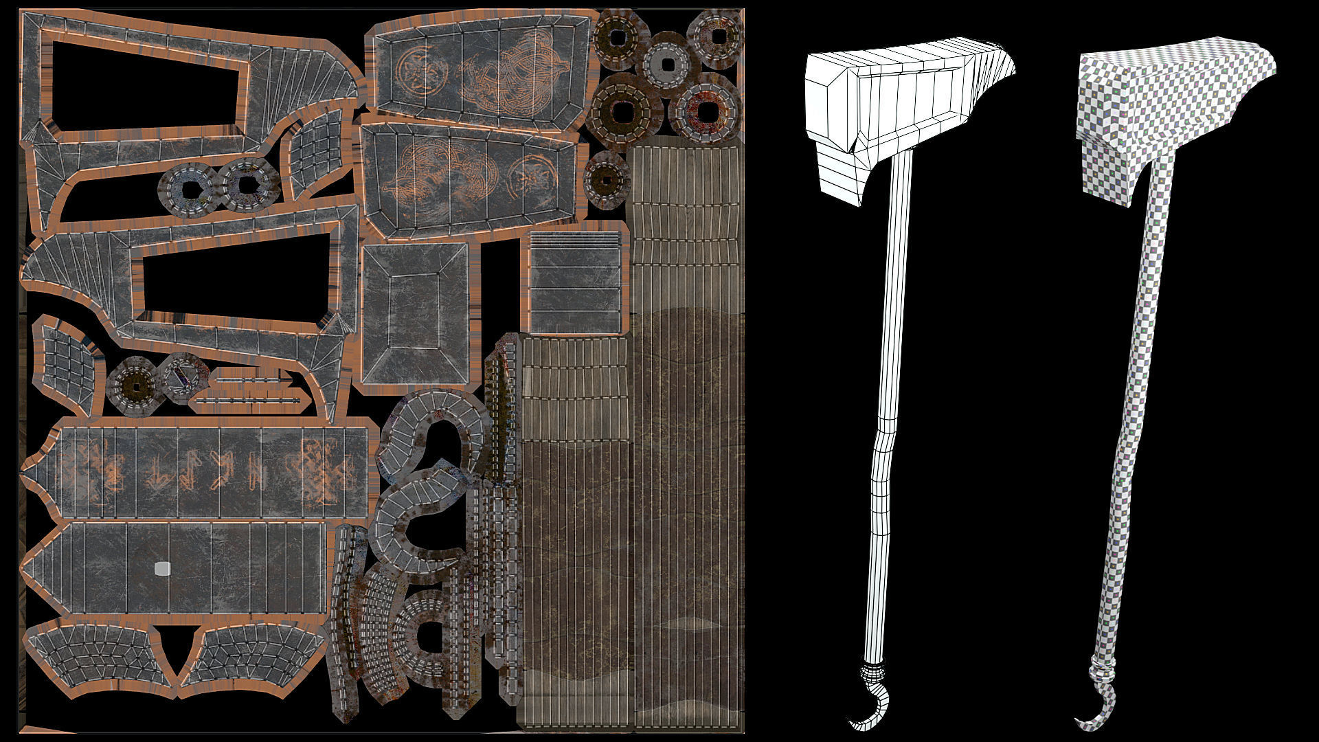 Great viking war hammer Viking axe Viking sword Viking Shields  Low-poly 3D model_32