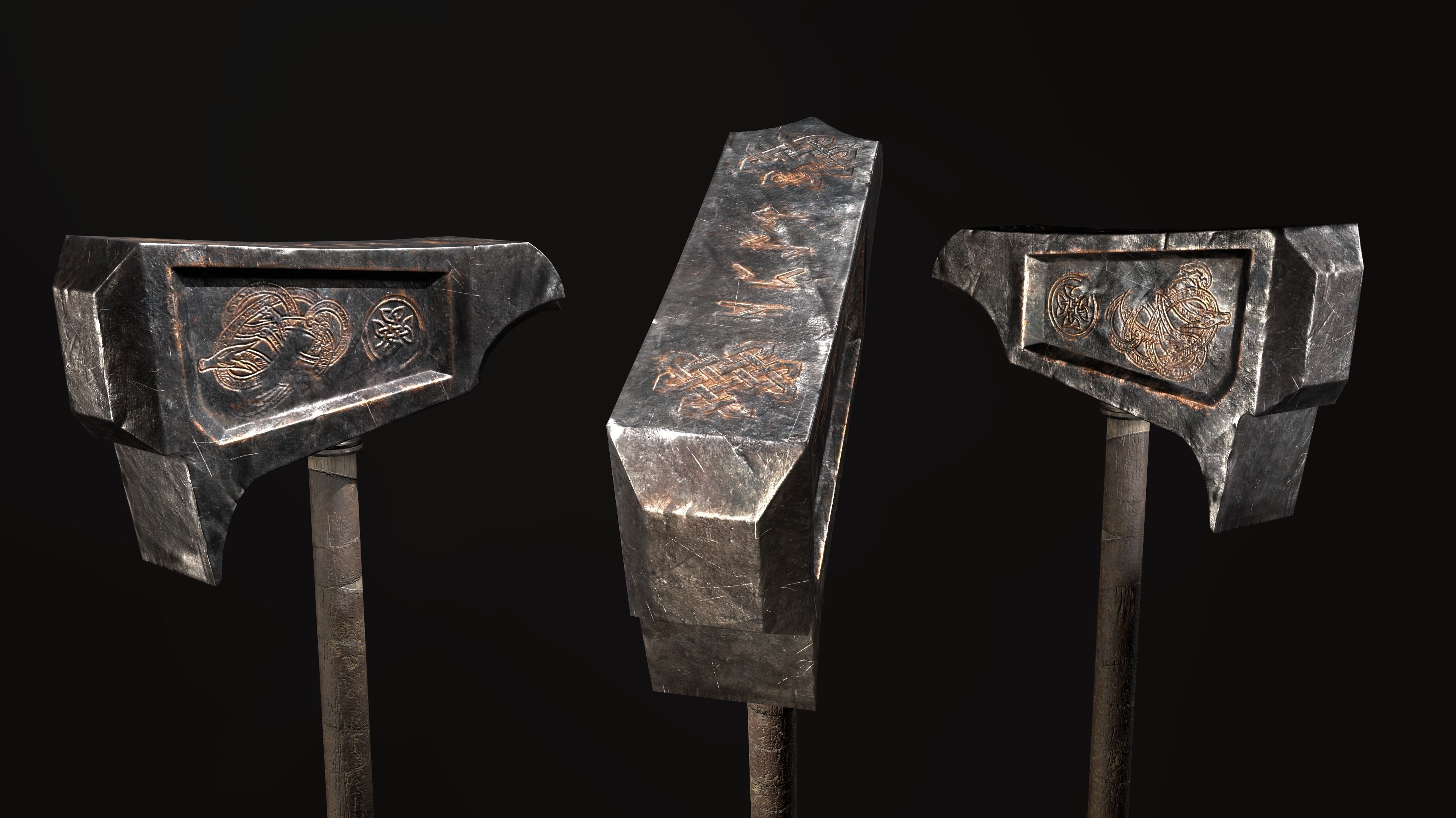 Great viking war hammer Viking axe Viking sword Viking Shields  Low-poly 3D model_14