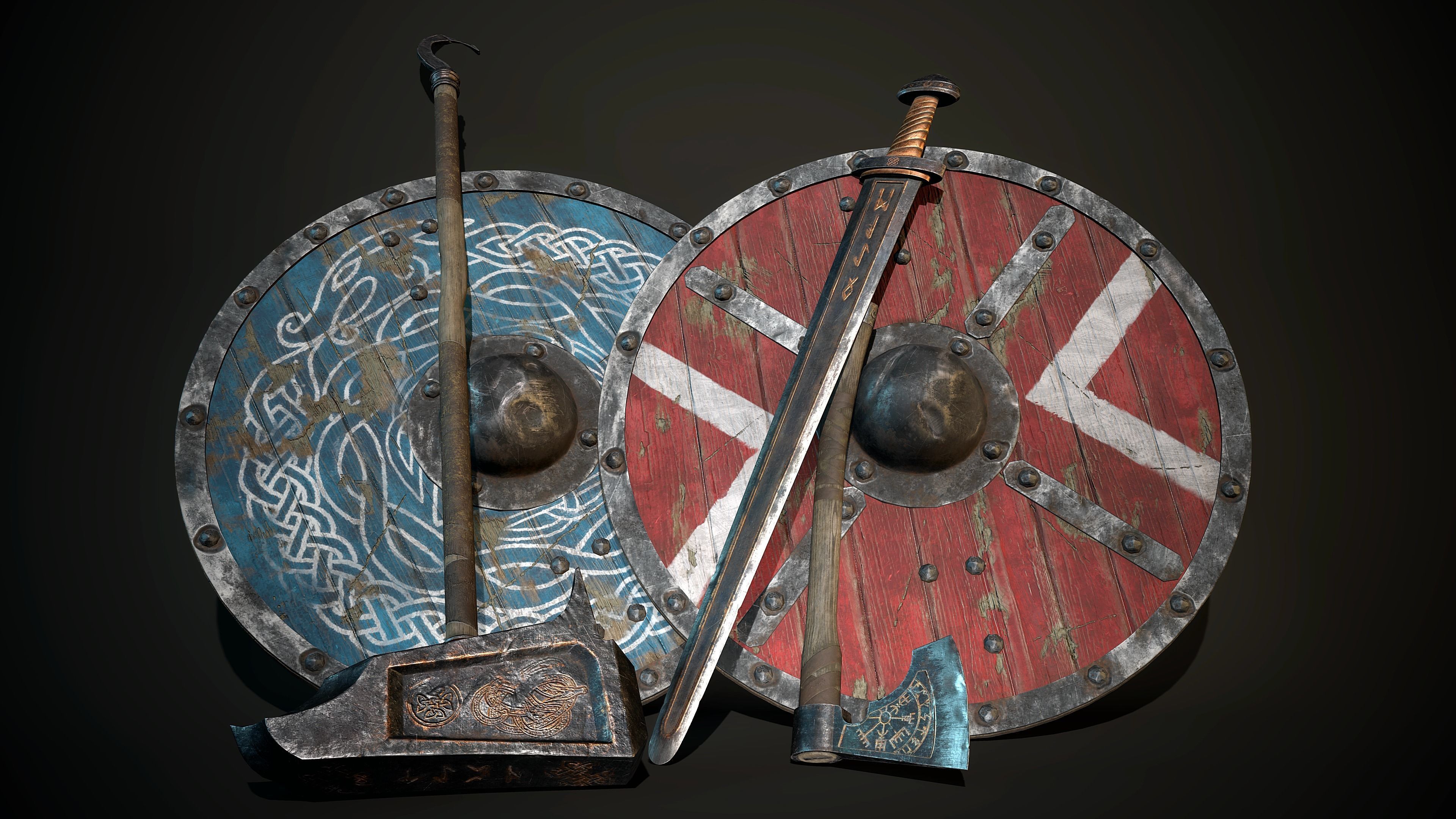Great viking war hammer Viking axe Viking sword Viking Shields  Low-poly 3D model_6