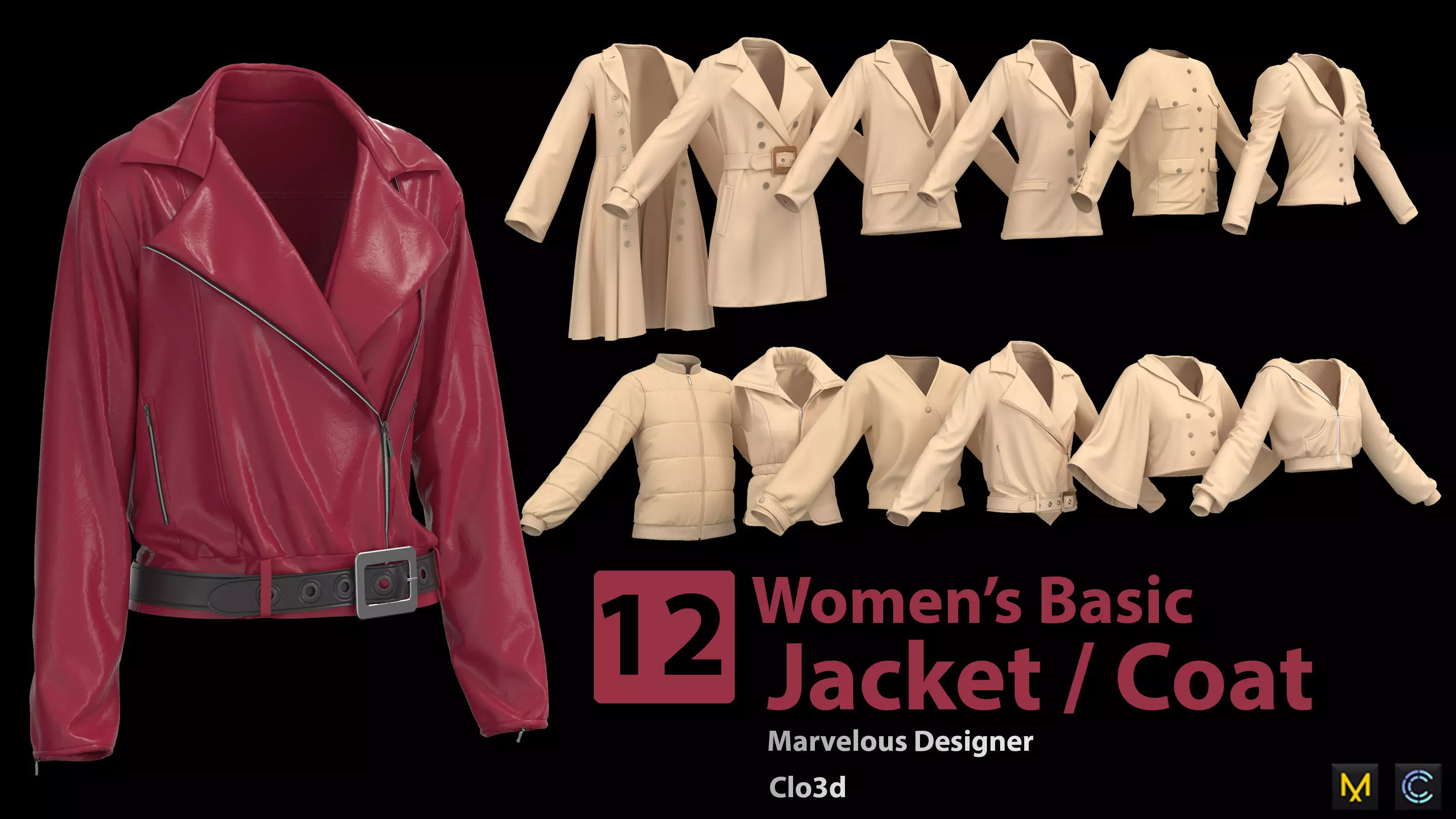 12 Women Basic Jacket and Coat 3D model