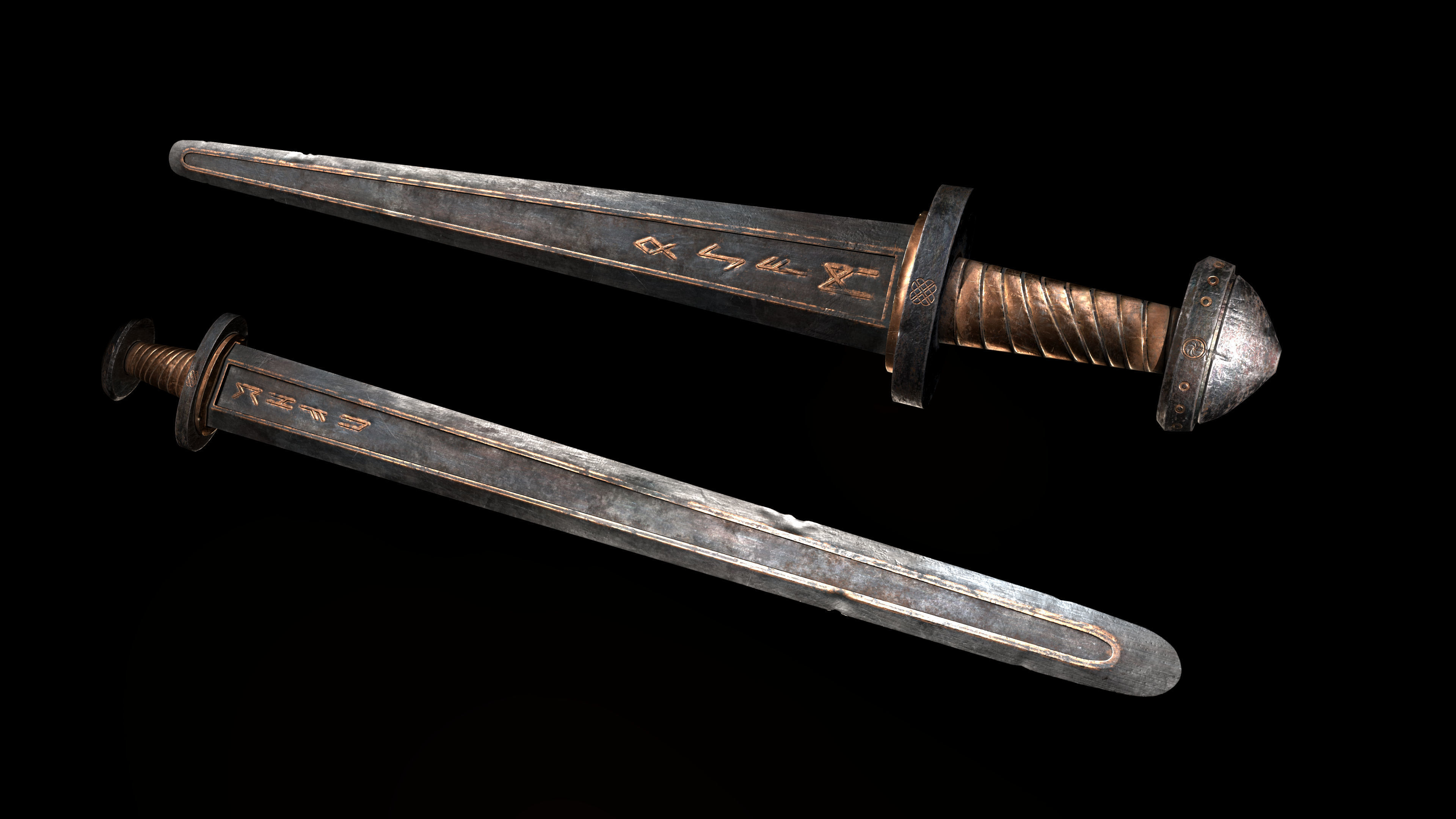 Viking Sword Axe War hammer Great sword Great war hammer Shields Low-poly 3D model_28