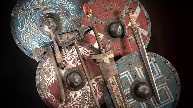 Viking Sword Axe War hammer Great sword Great war hammer Shields
