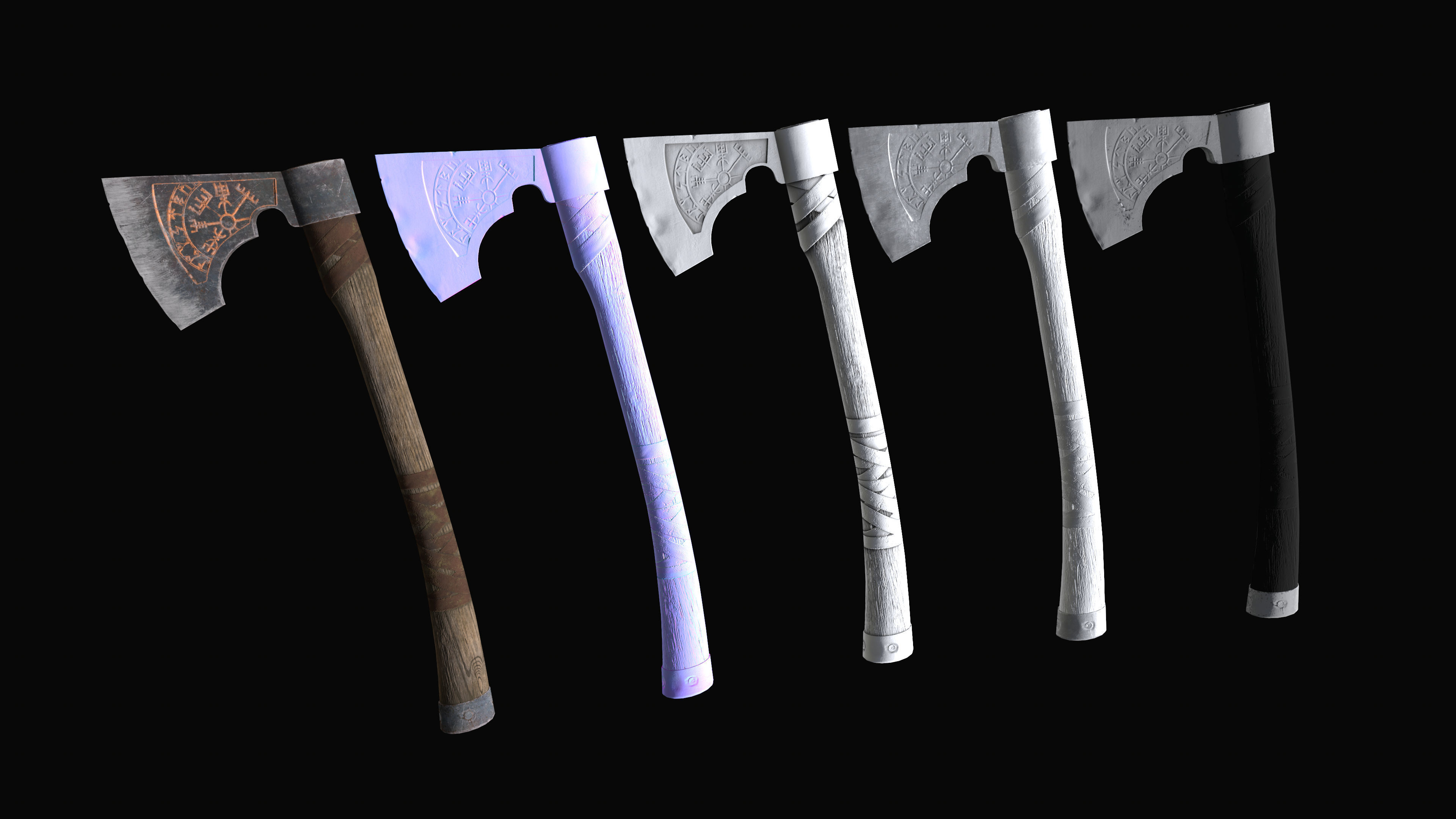Viking Sword Axe War hammer Great sword Great war hammer Shields Low-poly 3D model_52