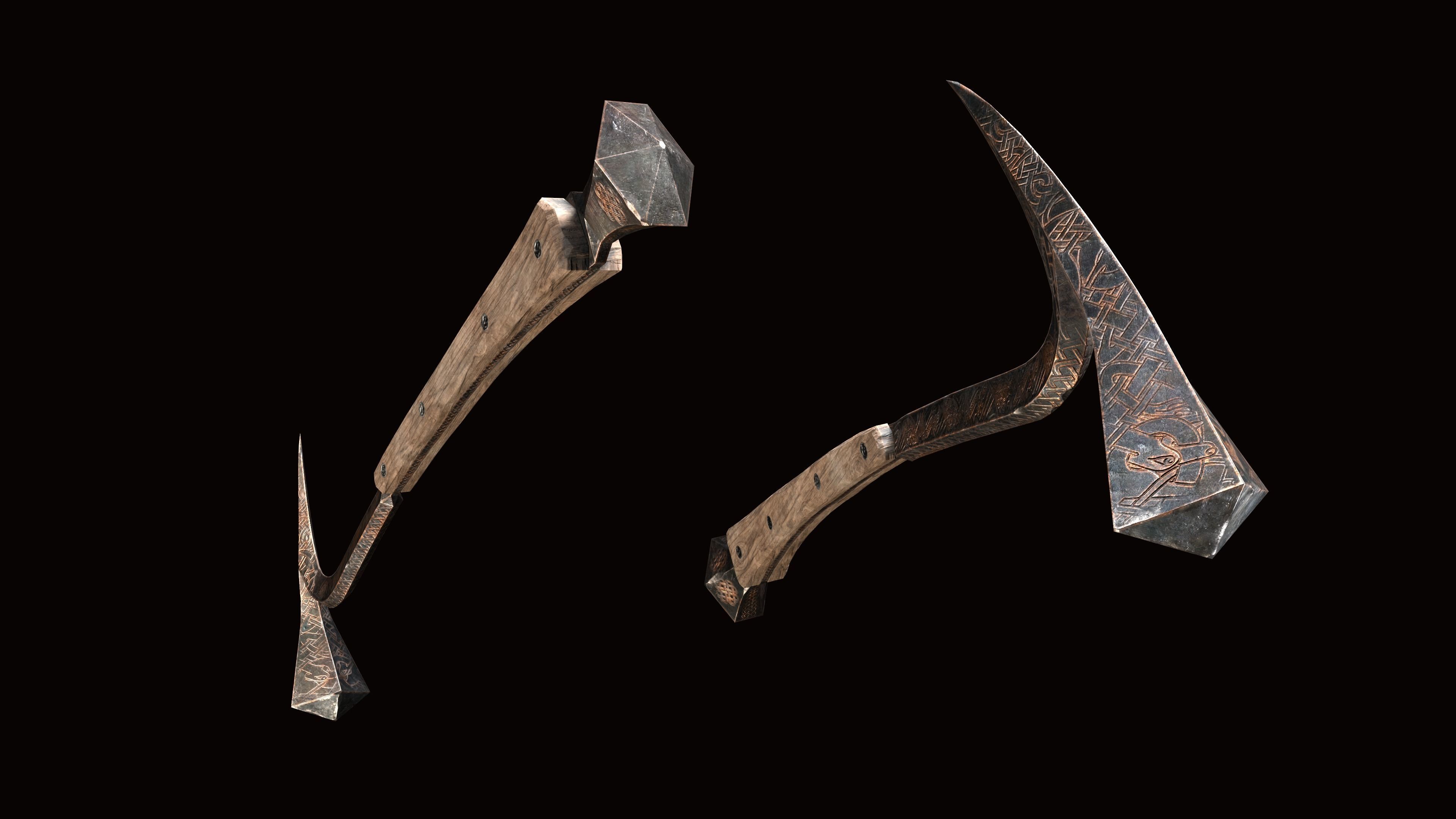 Viking Sword Axe War hammer Great sword Great war hammer Shields Low-poly 3D model_35