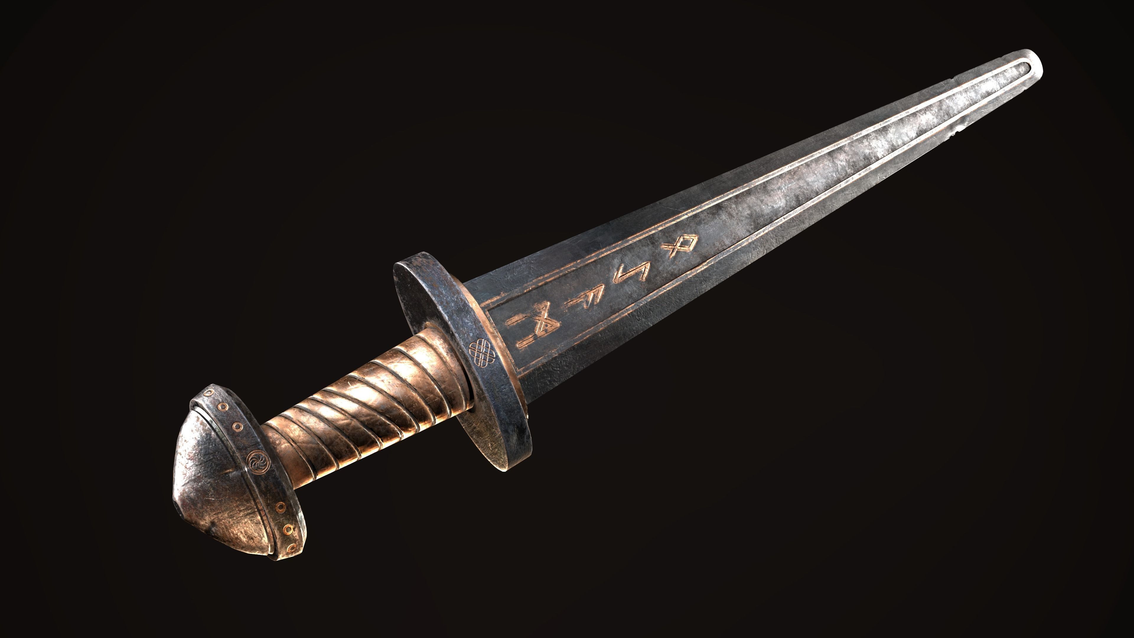 Viking Sword Axe War hammer Great sword Great war hammer Shields Low-poly 3D model_31