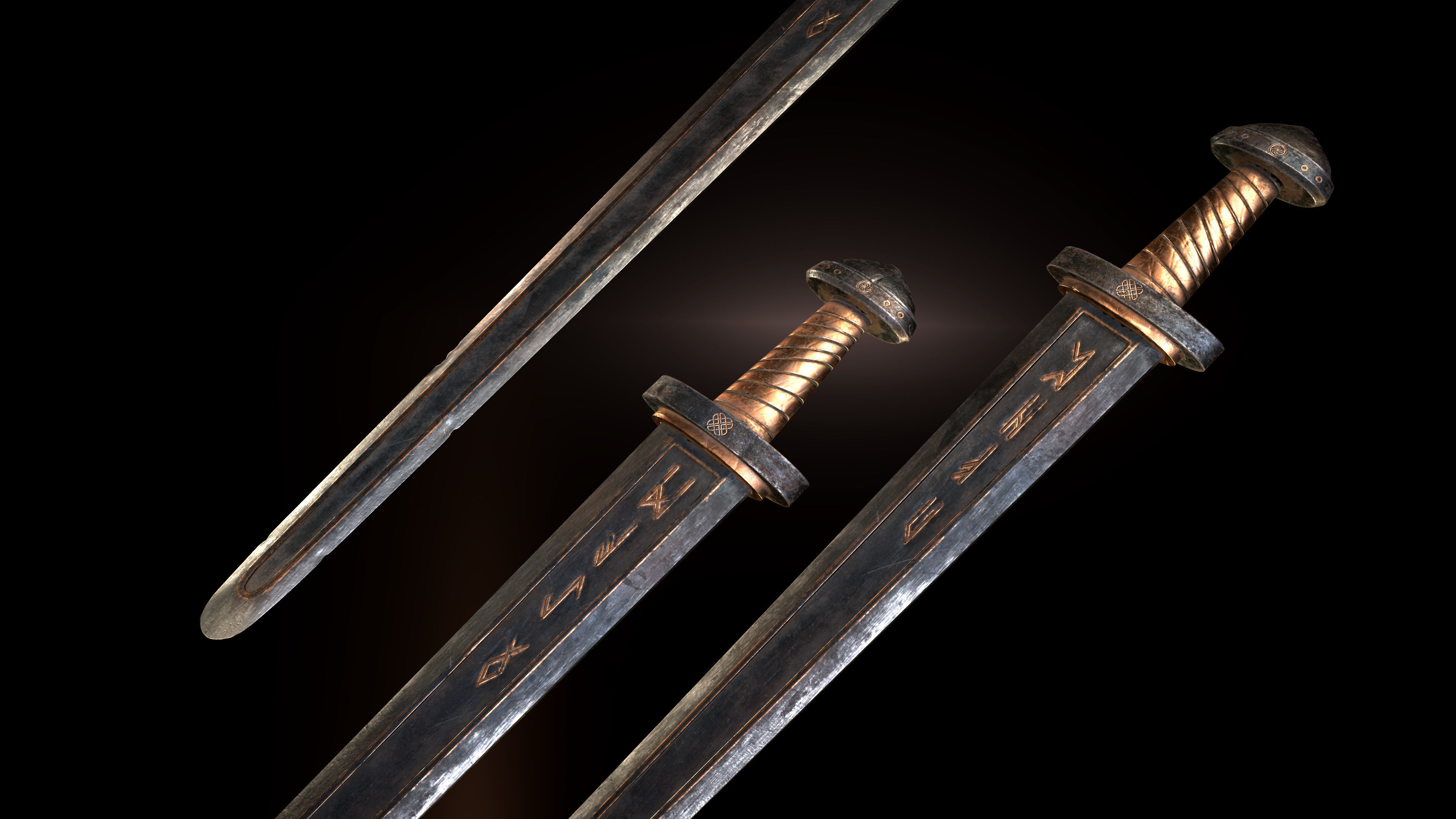 Viking Sword Axe War hammer Great sword Great war hammer Shields Low-poly 3D model_30