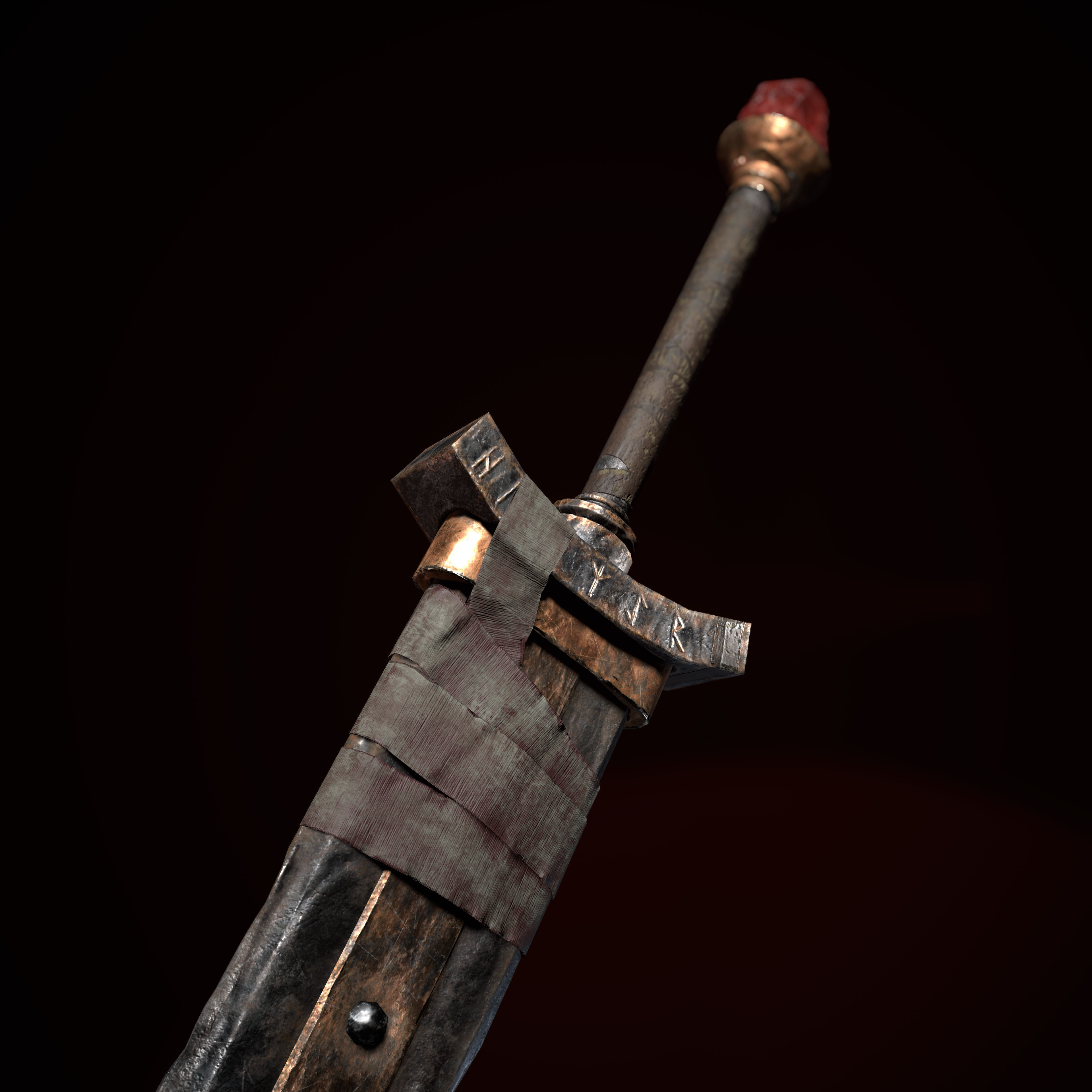 Viking Sword Axe War hammer Great sword Great war hammer Shields Low-poly 3D model_22