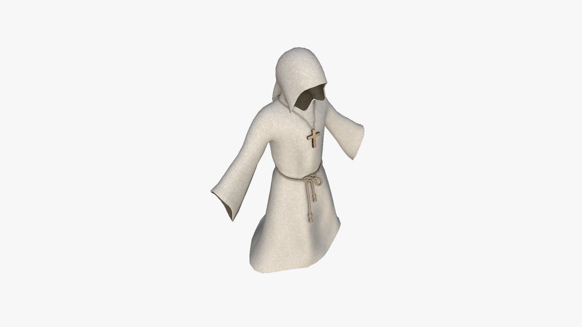 Priest Outfit A09 Full White - Character Clothing Design Low-poly 3D model_4