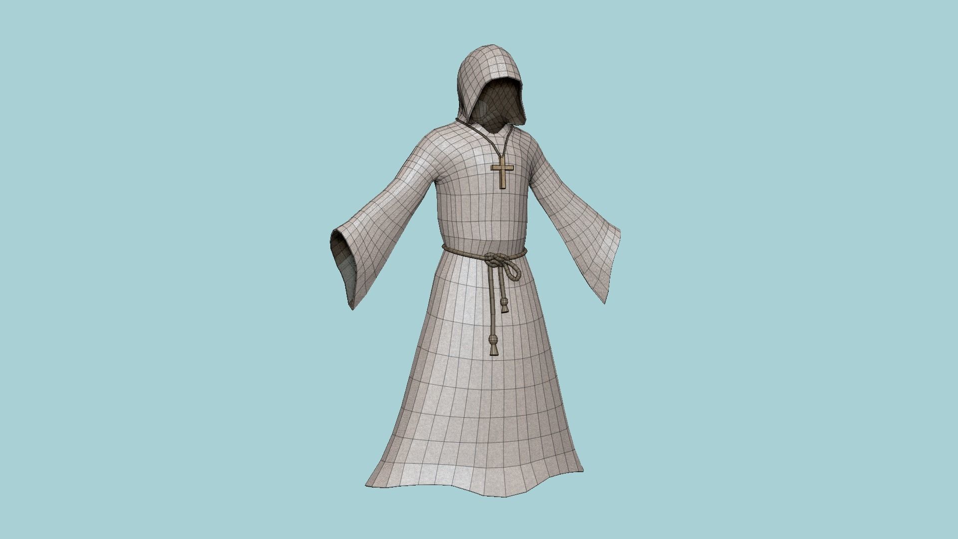 Priest Outfit A09 Full White - Character Clothing Design Low-poly 3D model_6