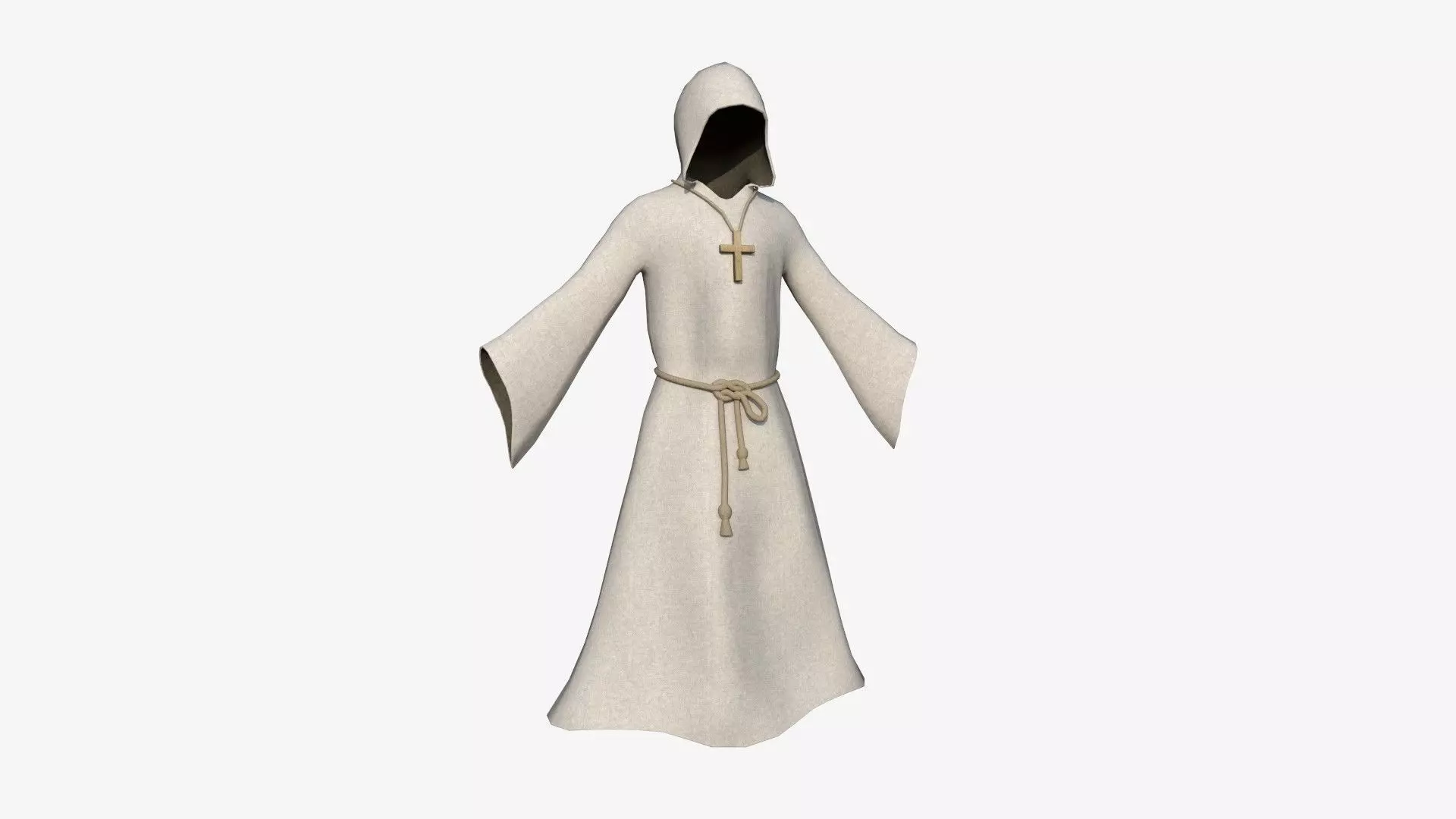 Priest Outfit A09 Full White - Character Clothing Design Low-poly 3D model_0