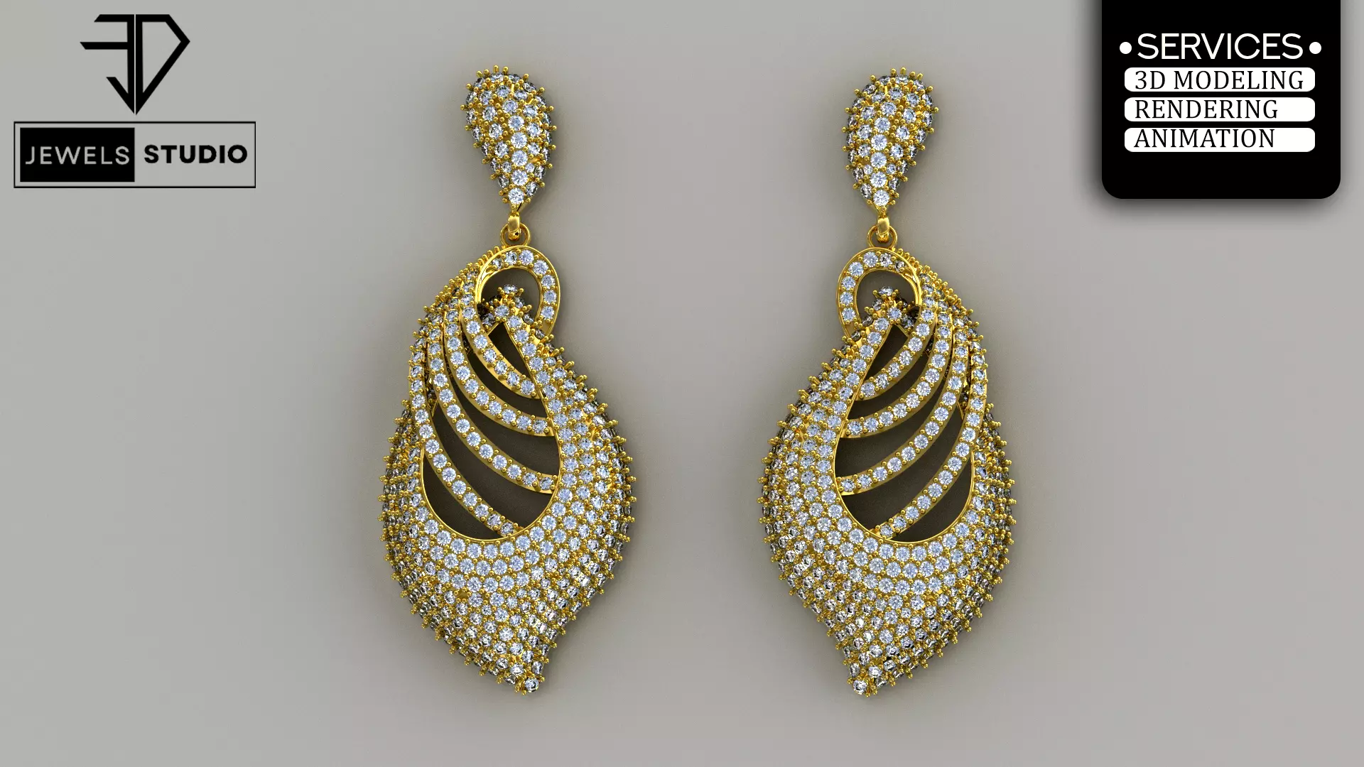 Diamond earrings 3D print model_0